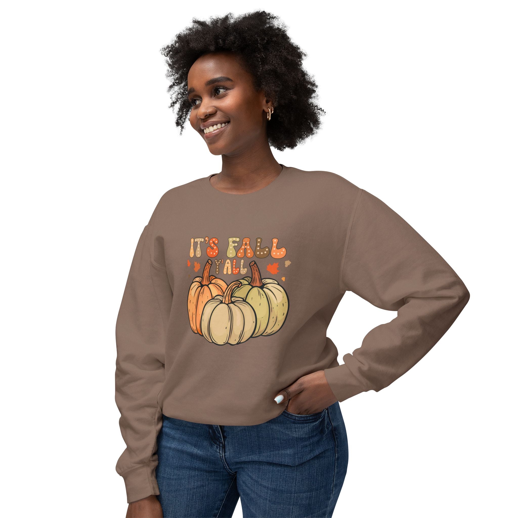 "It's Fall Ya'll, Unisex Lightweight Crewneck Sweatshirt. Cotton, Light Weight Fabric. Fall Season