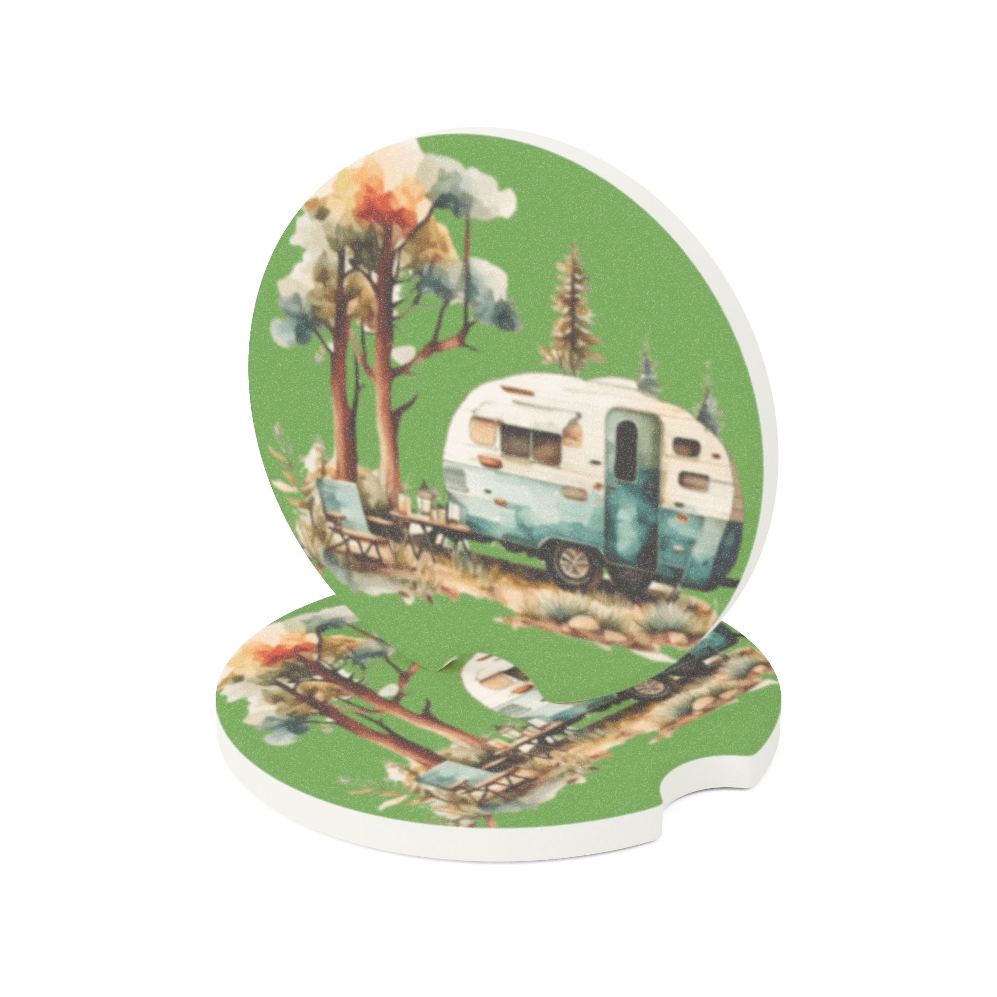 Green Camper  Soapstone Car Coaster in Matte