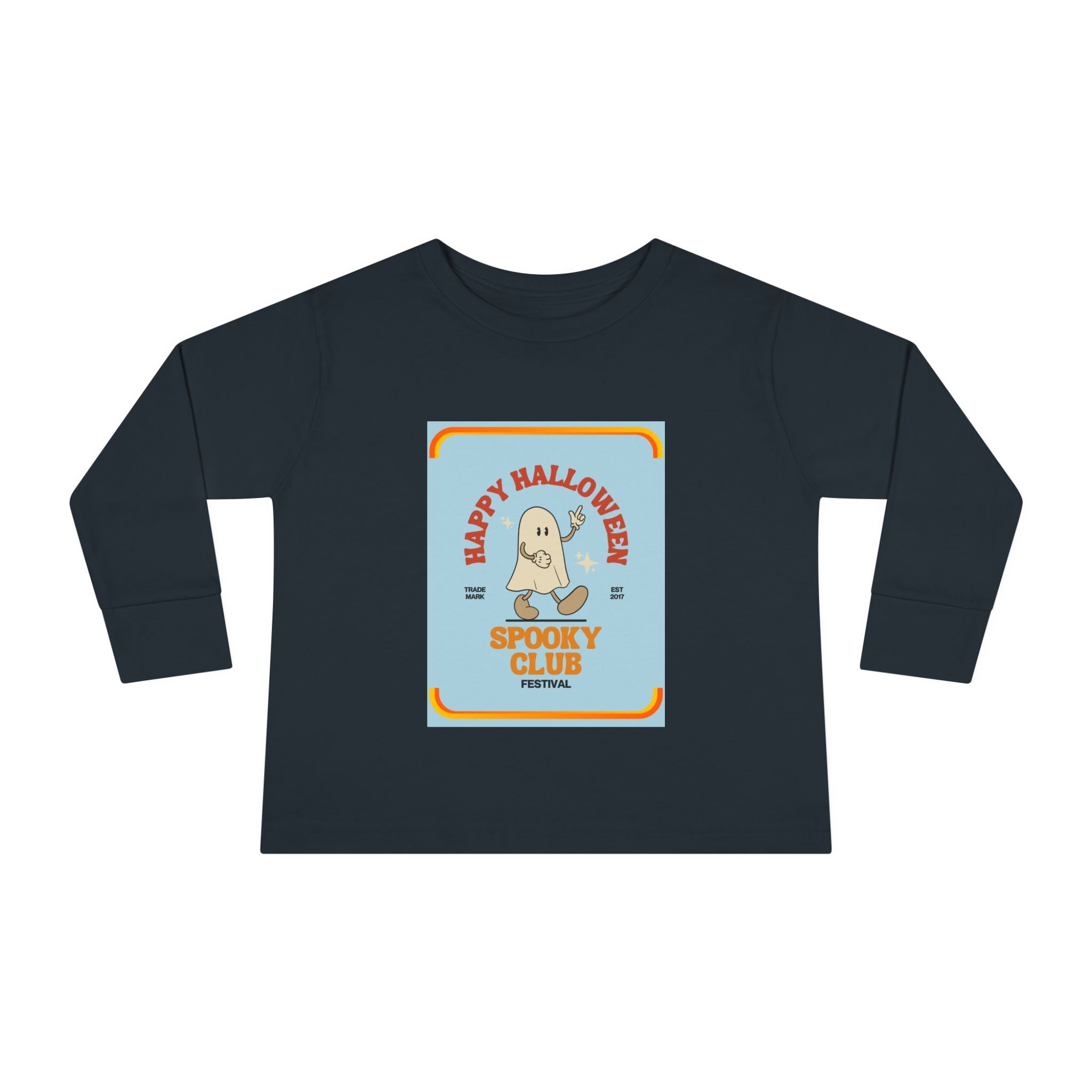 Toddler Long Sleeve Cotton Tee with Spooky Ghost Club design, Light weight. - Blue Star Merch 