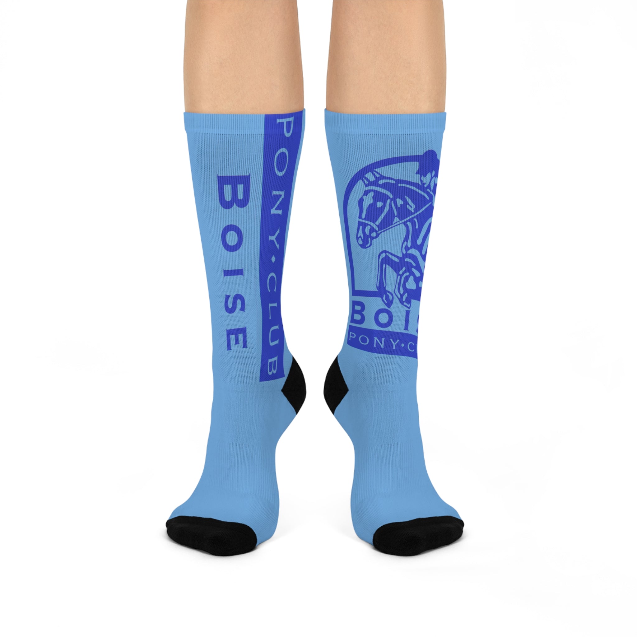 Cushioned Crew Socks with Boise Pony Club logos on both socks.