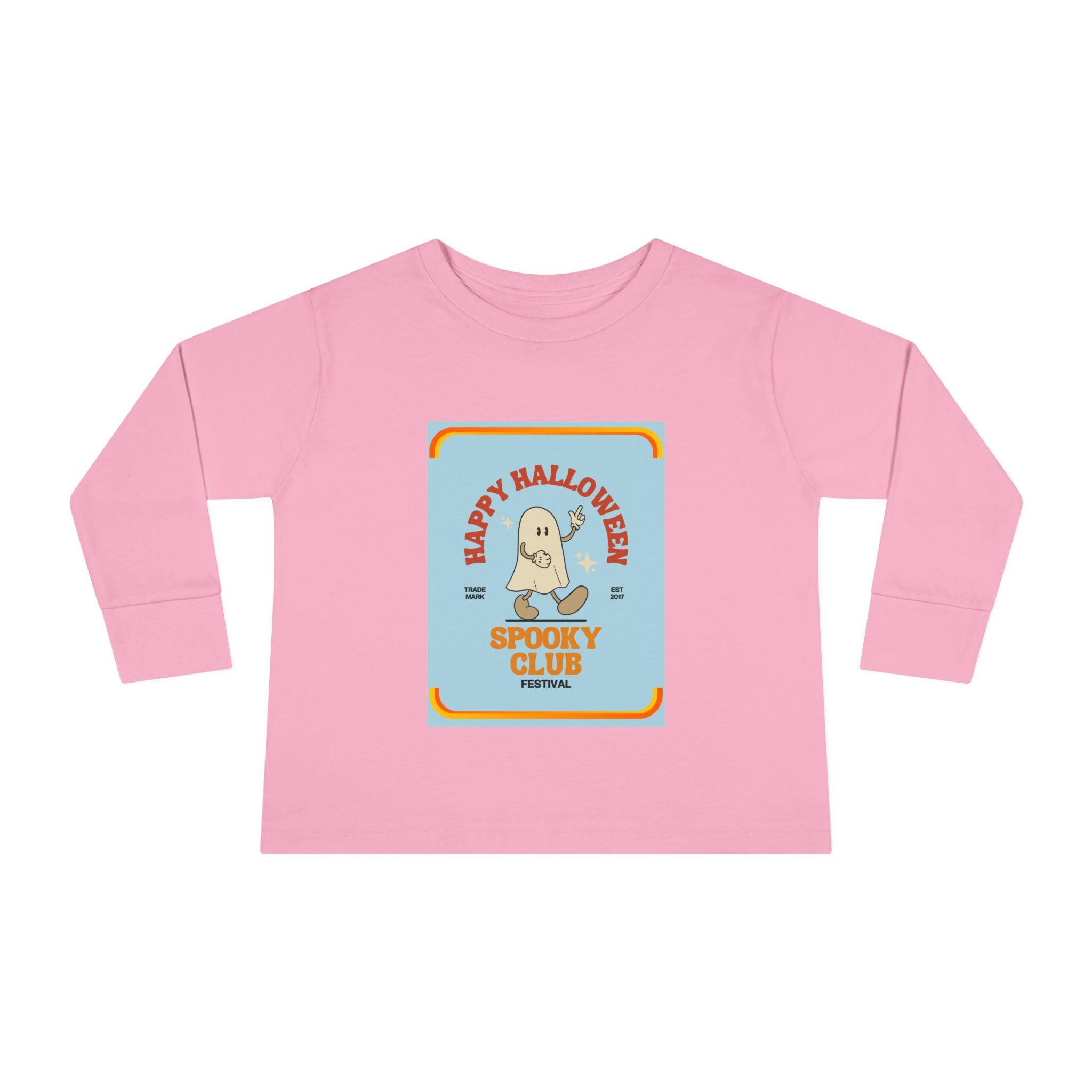 Toddler Long Sleeve Cotton Tee with Spooky Ghost Club design, Light weight. - Blue Star Merch 