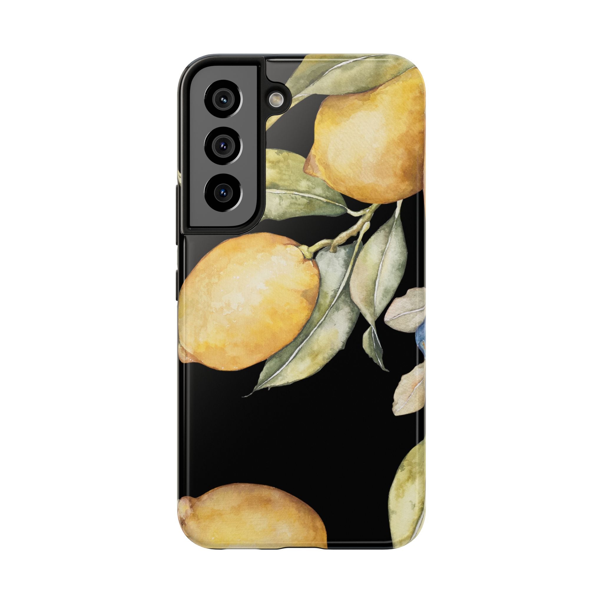 Tough Phone Case for iPhone and Samsung, Lemon floral design, black - Blue Star Merch 