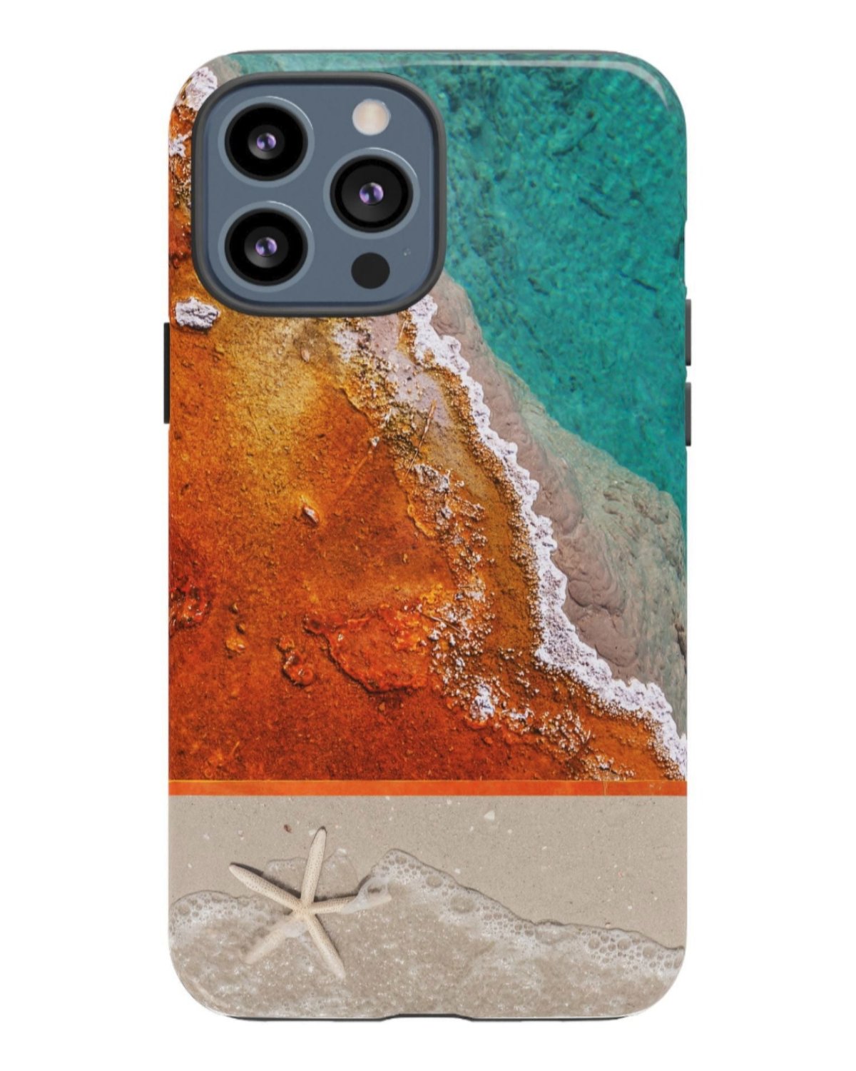 Colorful Water and Sand beach design, Tough phone Case for Samsung, iPhone and Google phones. Green, Orange