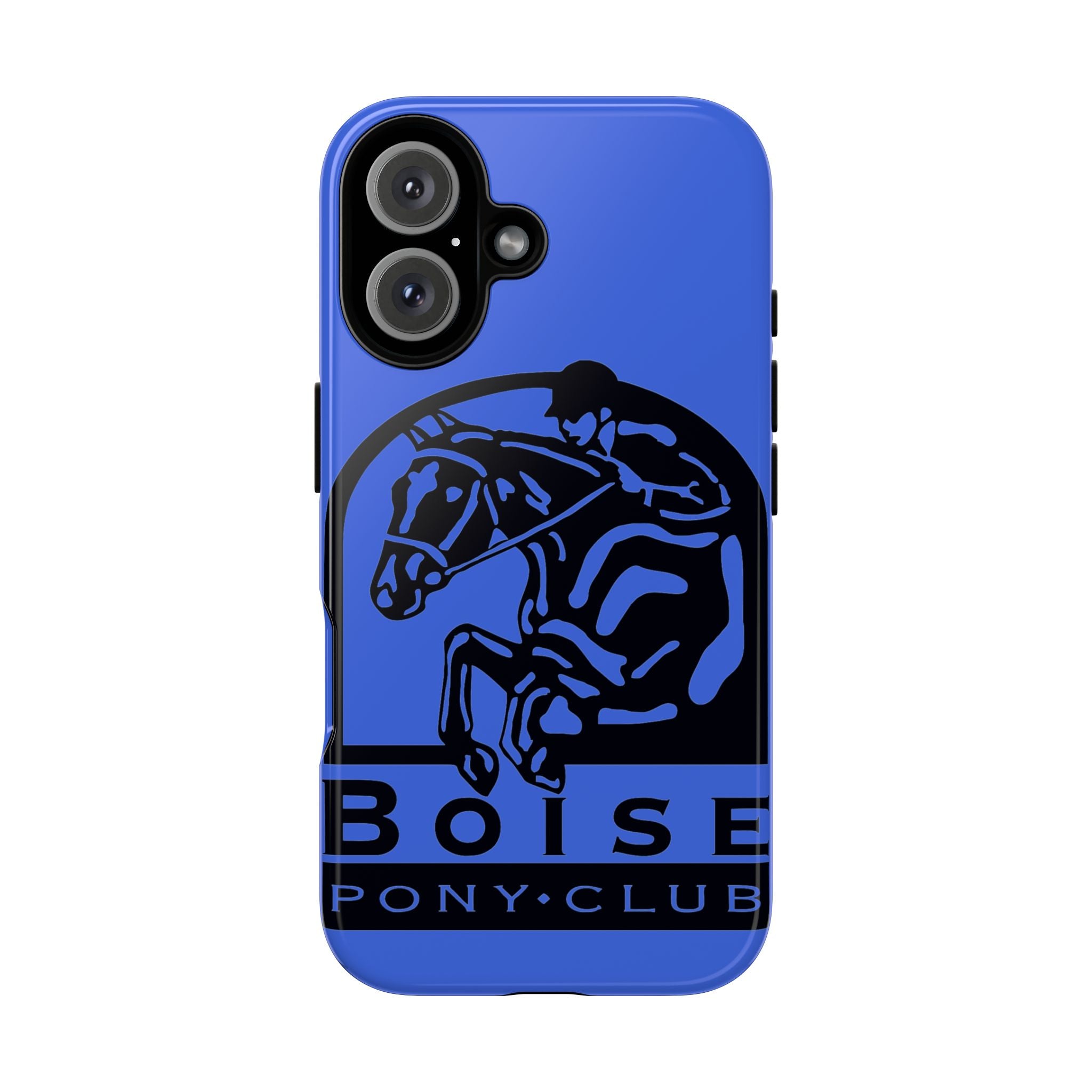 Durable iPhone case for models 16, 15 & 14 designed exclusively for Boise Pony Club in glossy or matte finish.