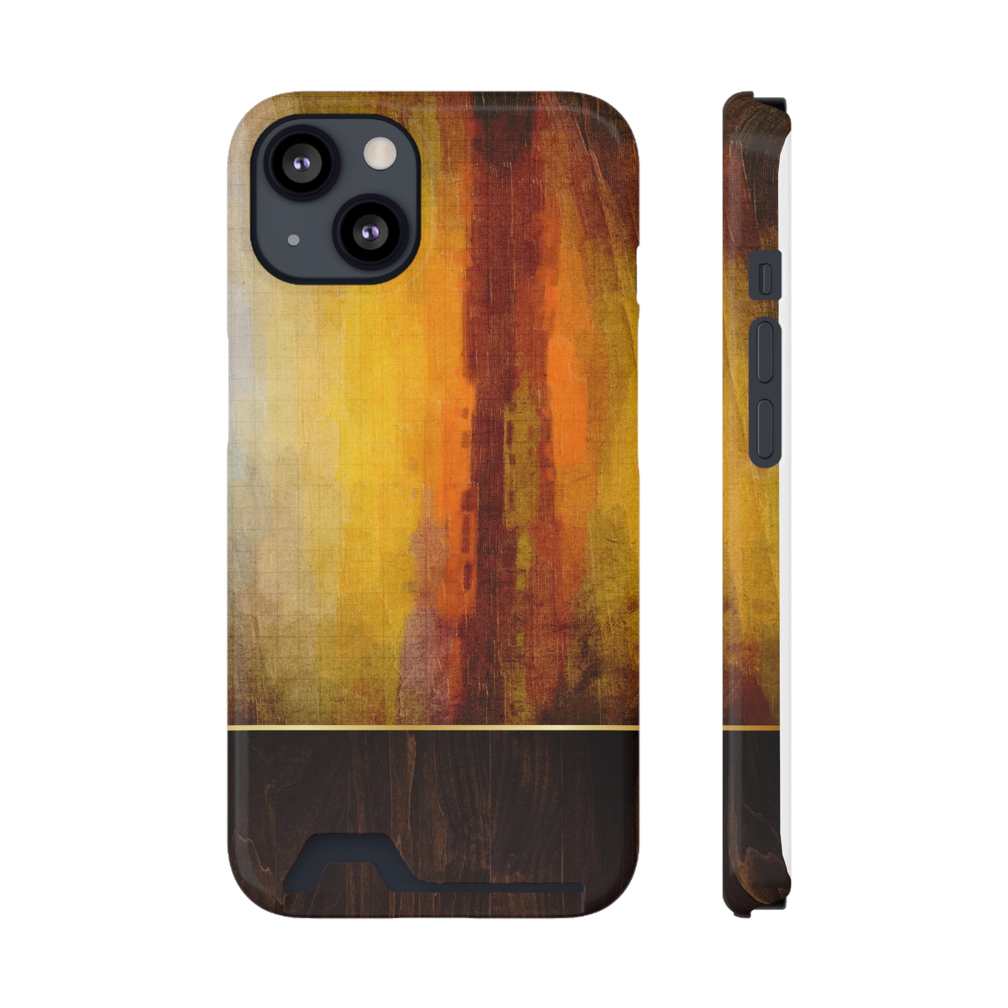 Phone Case With Card Holder, Custom art and wood design - Blue Star Merch 