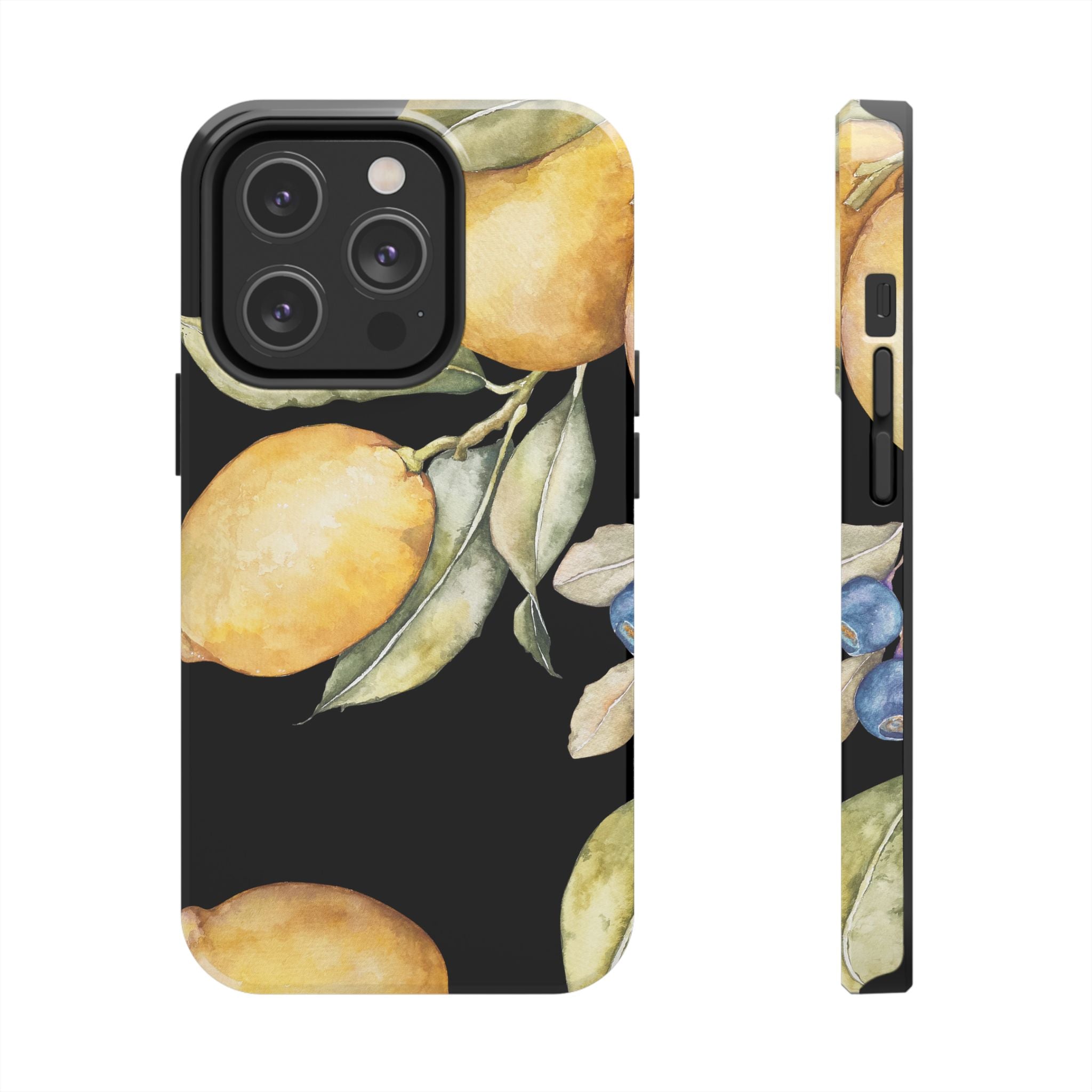 Tough Phone Case for iPhone and Samsung, Lemon floral design, black - Blue Star Merch 