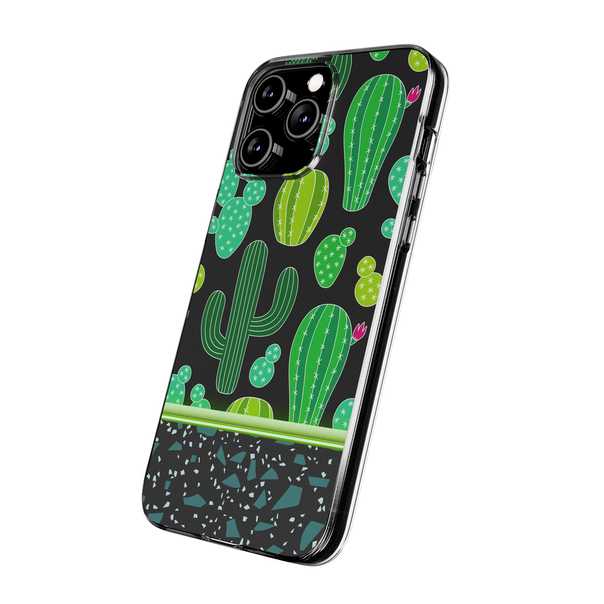 Clear Silicone Phone Case with Cactus, Green design. Slim profile and protects from light bumps and scratches. - Blue Star Merch 