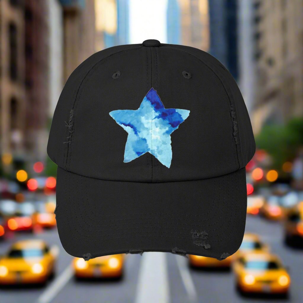 Blue Star Merch Unisex Distressed Cap, 100% Cotton Twill, Custom Design