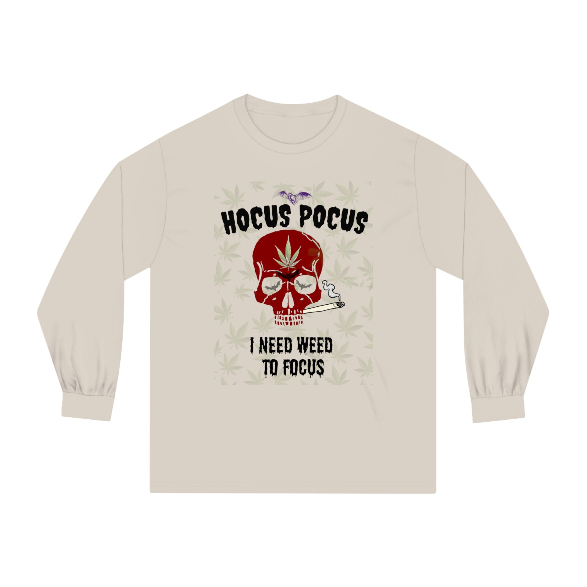 Mens Classic Long Sleeve T-Shirt, Hocus Pocus weed design, Cotton, Medium weight