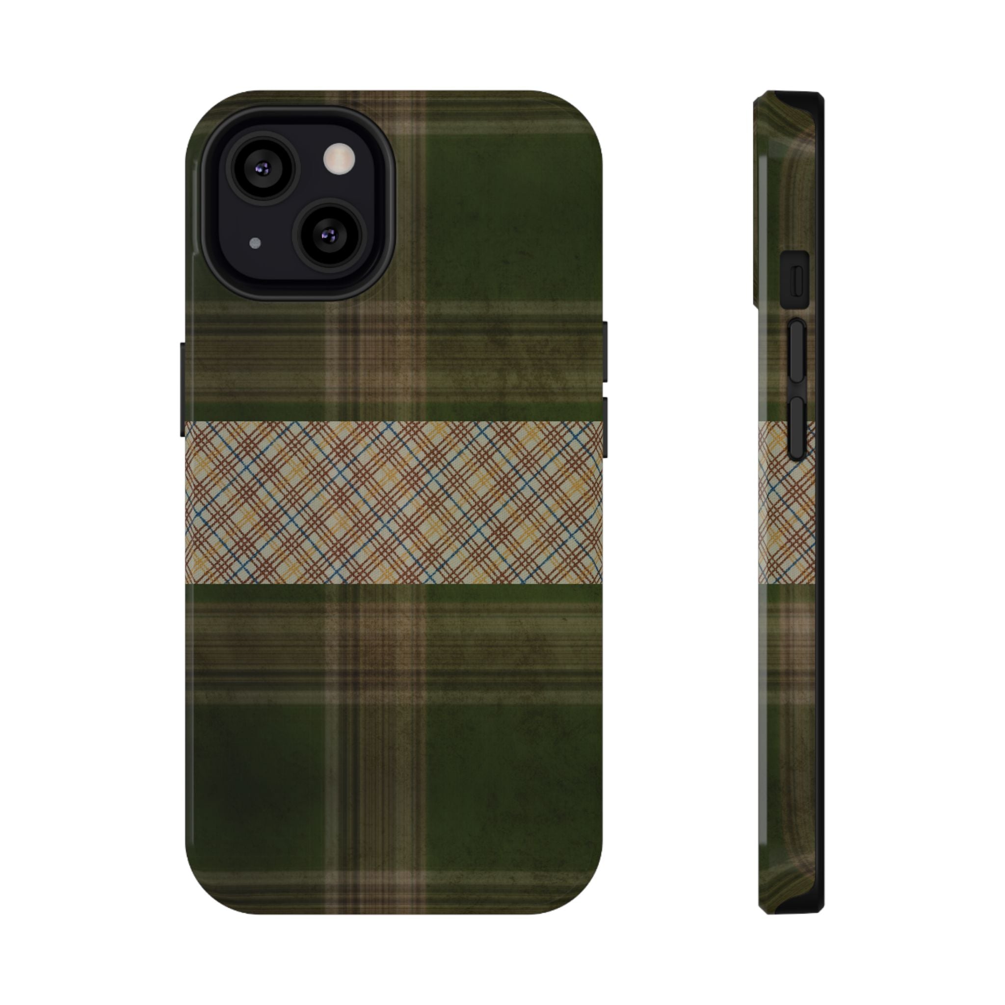 Green Plaid Protective Phone case,  Dual-Layered protection, supports wireless charging - Blue Star Merch 