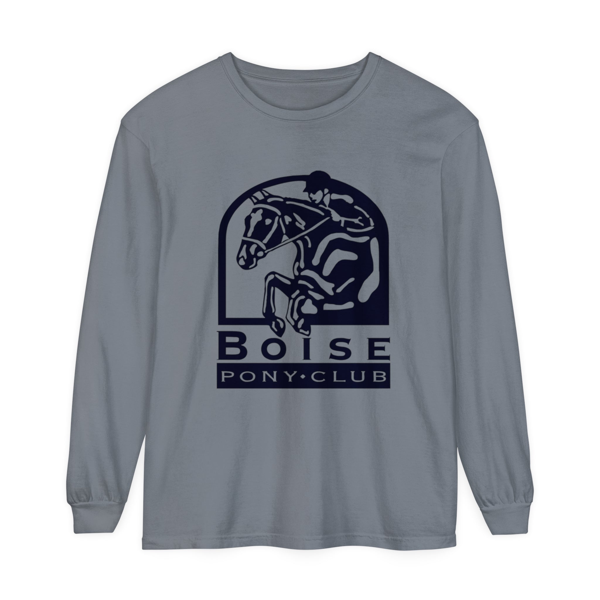 Garment-dyed Long Sleeve Cotton T-Shirt with Boise Pony Club logo