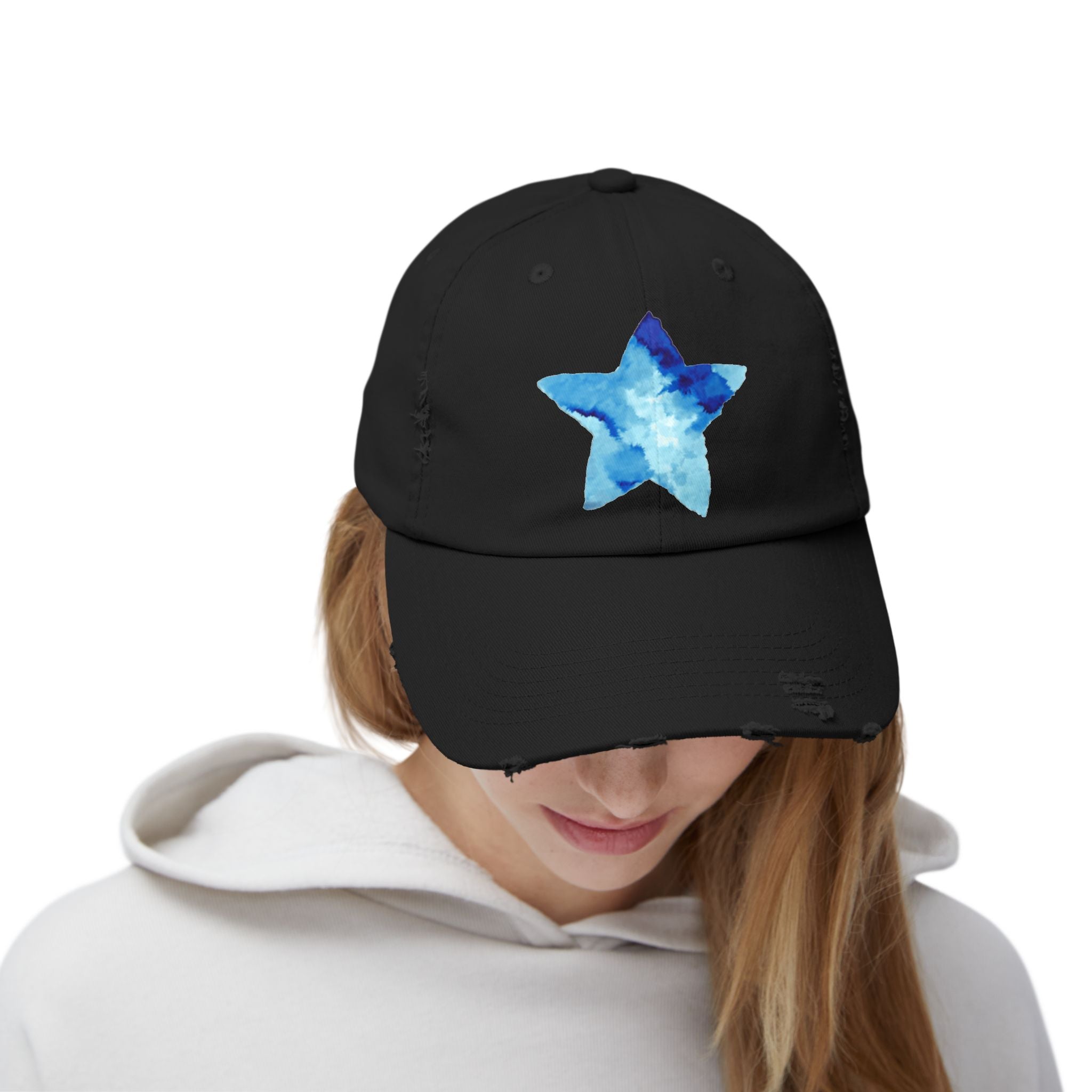 Blue Star Merch Unisex Distressed Cap, 100% Cotton Twill, Custom Design