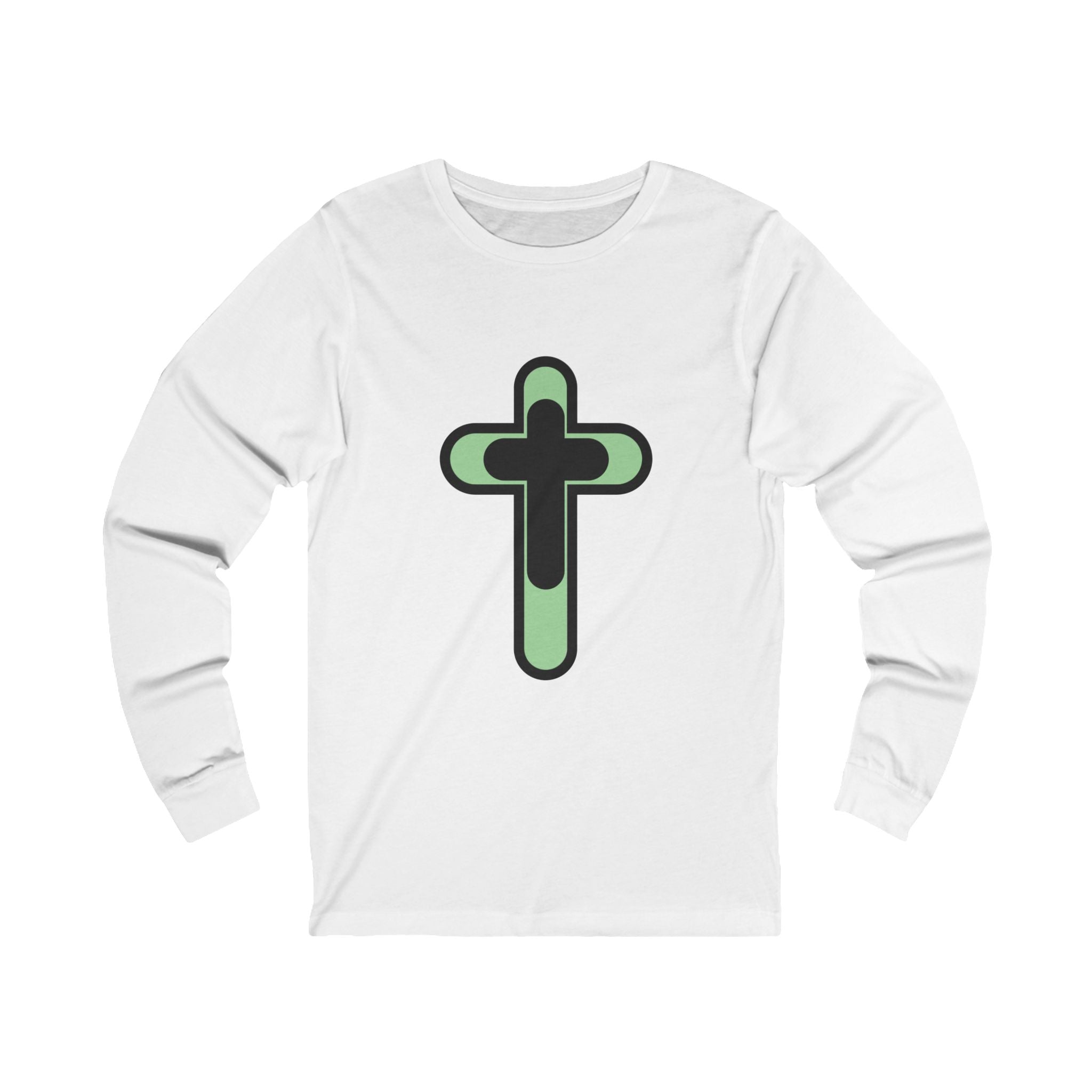 Retro Green "CROSS"  Unisex Jersey Long Sleeve Tee. Light weight Cotton. Faith Based tee shirt