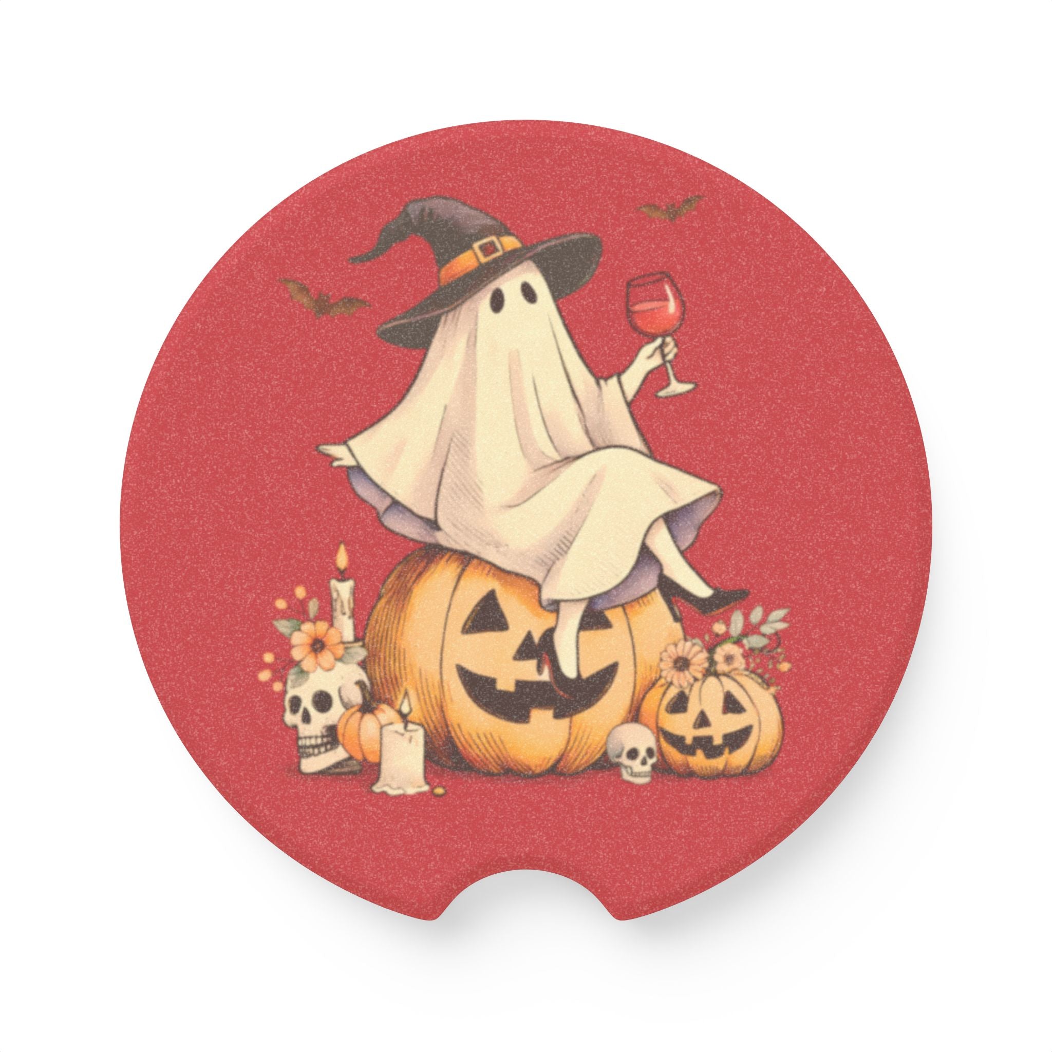 Halloween Ghost Soapstone Car Coaster, Matte Finish