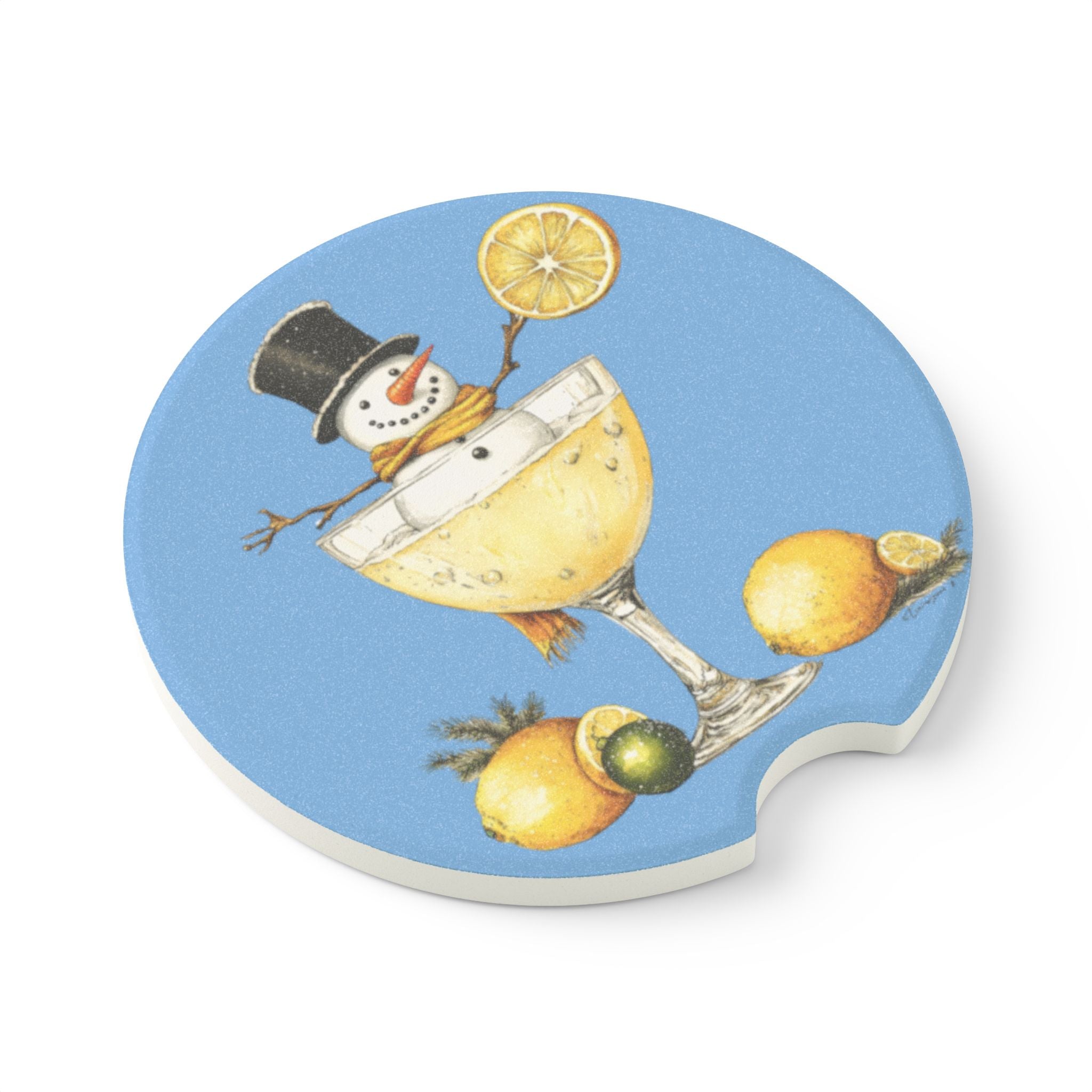 Snowman Soapstone Car Coaster, Car Coaster in Matte, Festive Car Coaster