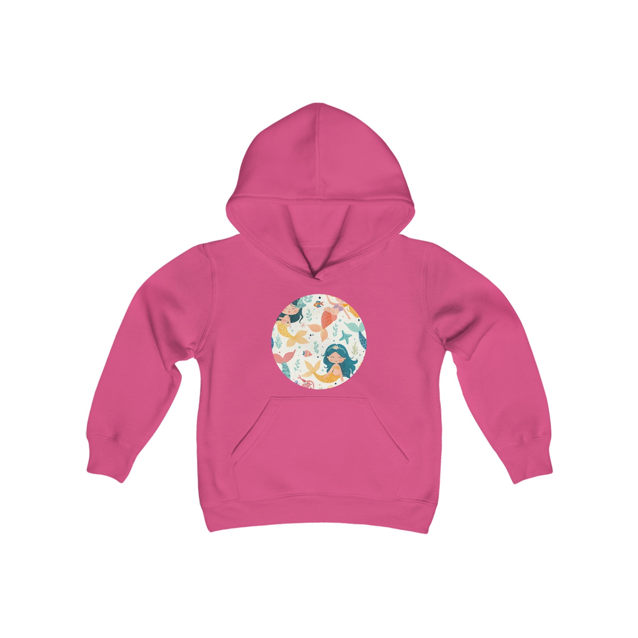 Girls Mermaid Circle  on Heavy Blend Youth Hooded Sweatshirt, Cotton Blend