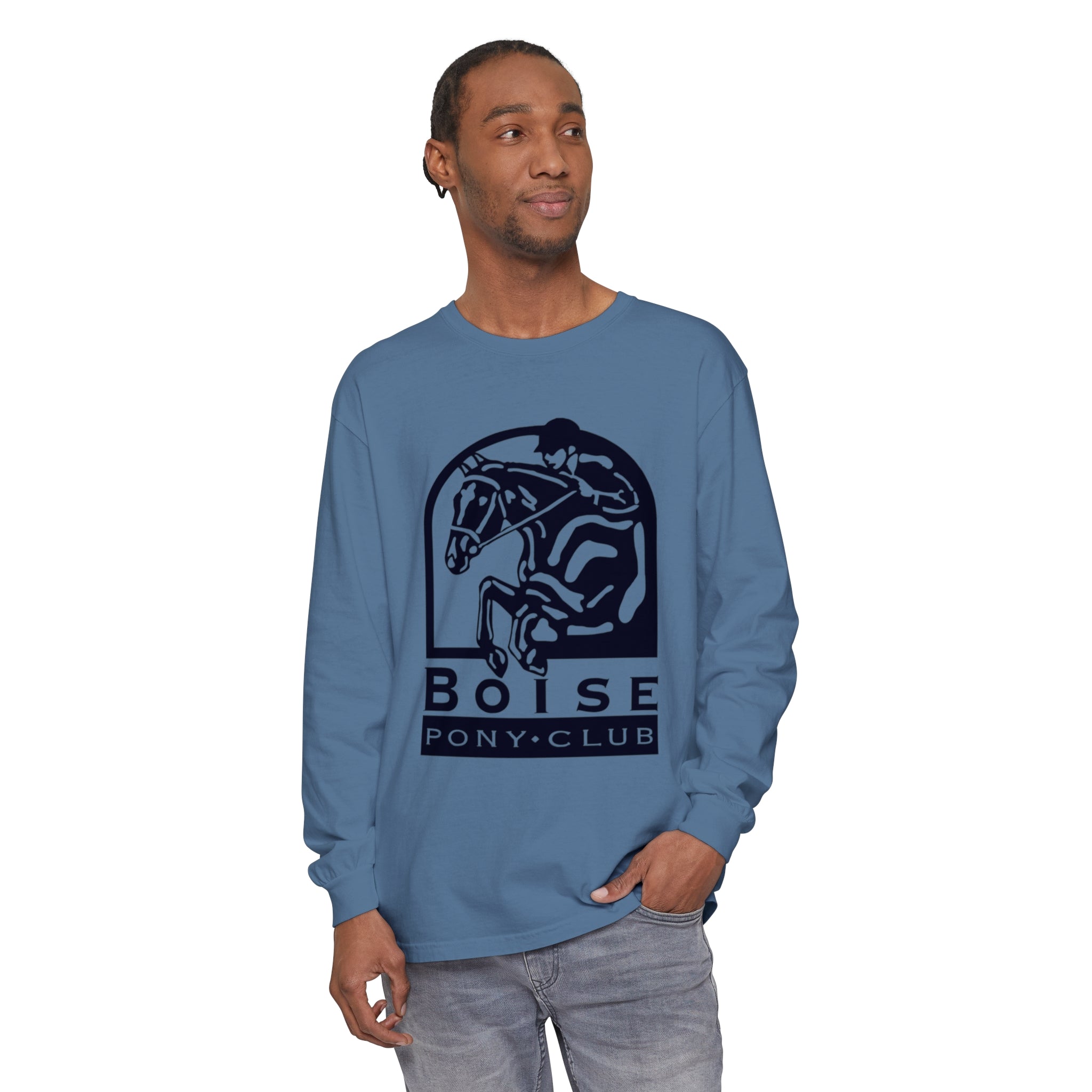 Garment-dyed Long Sleeve Cotton T-Shirt with Boise Pony Club logo