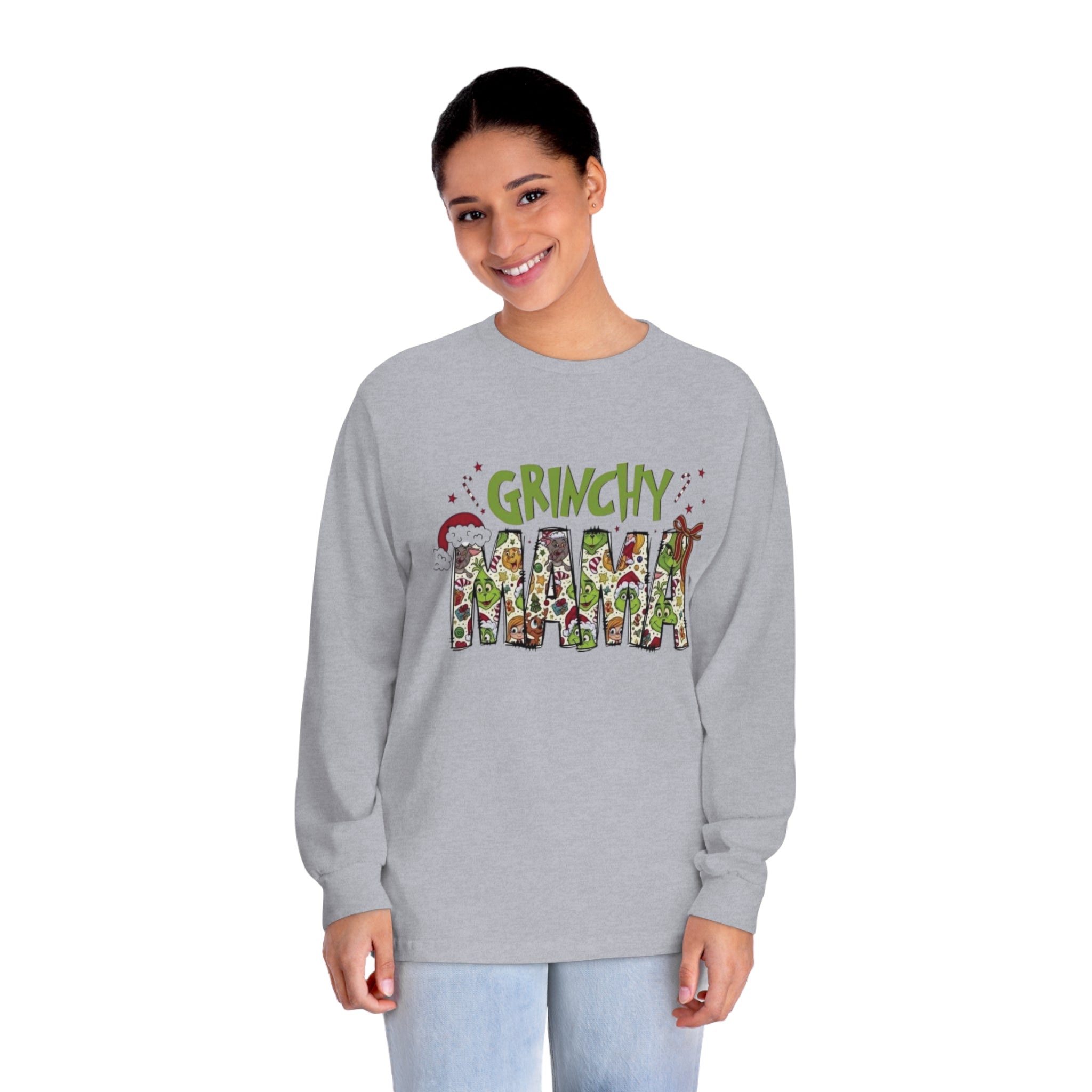 Mama Grinch  Long Sleeve T-Shirt, Cotton tee shirt, Graphic tee shirt, Festive Tee shirt, Grinch tee shirt, Cotton blend tee shirt