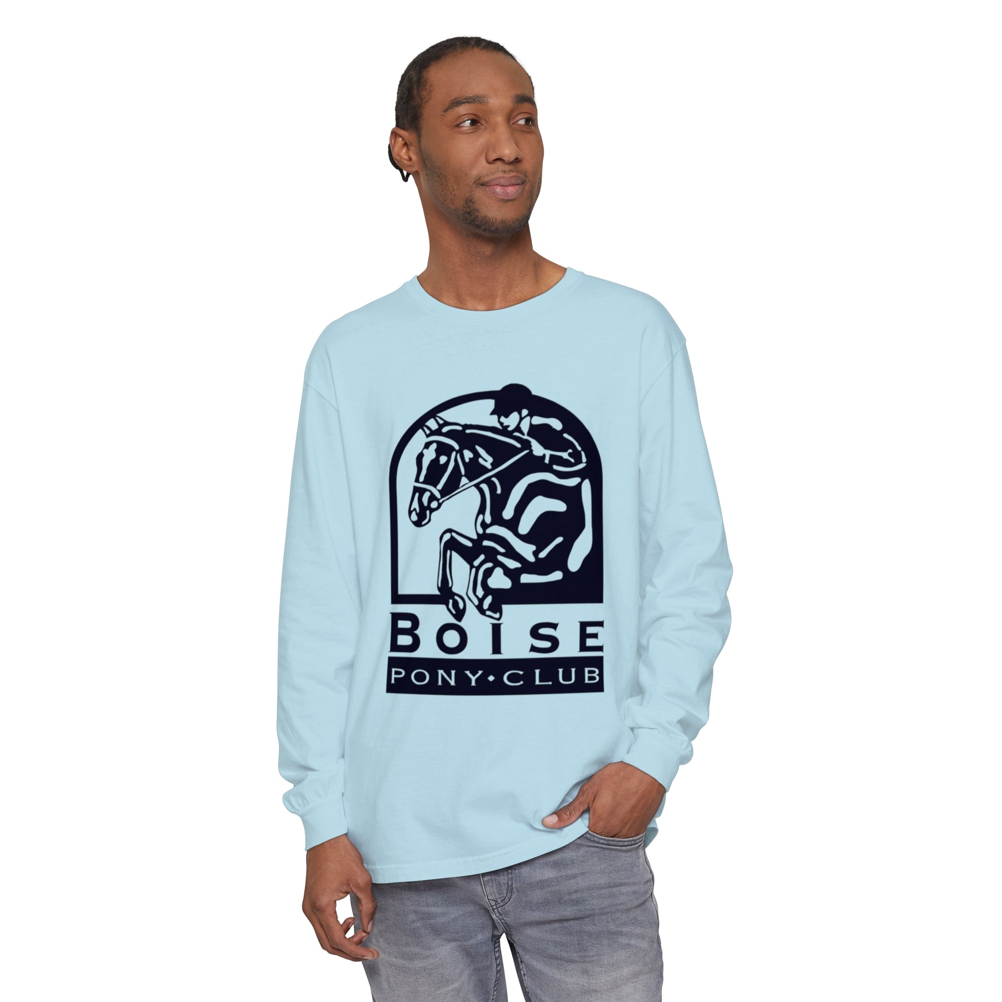 Garment-dyed Long Sleeve Cotton T-Shirt with Boise Pony Club logo