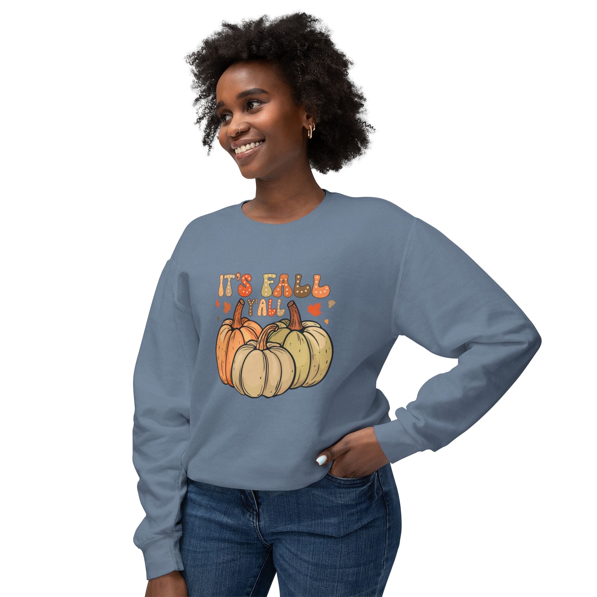 "It's Fall Ya'll, Unisex Lightweight Crewneck Sweatshirt. Cotton, Light Weight Fabric. Fall Season