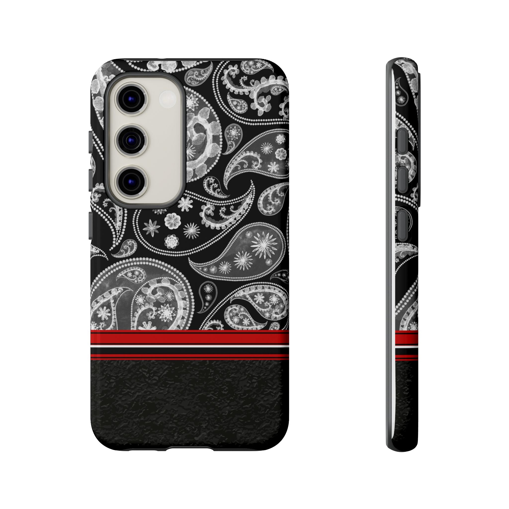 Black Paisley Phone Case for iPhone, Google and Samsung. Quality protection, matte or glossy, black