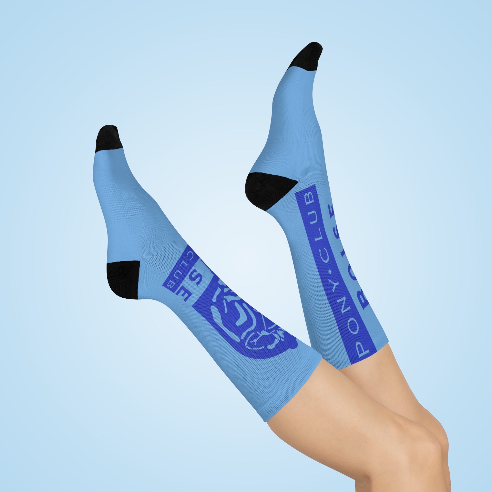 Cushioned Crew Socks with Boise Pony Club logos on both socks.