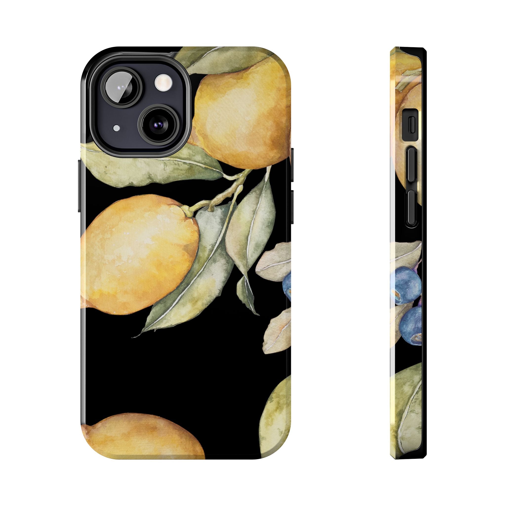 Tough Phone Case for iPhone and Samsung, Lemon floral design, black - Blue Star Merch 