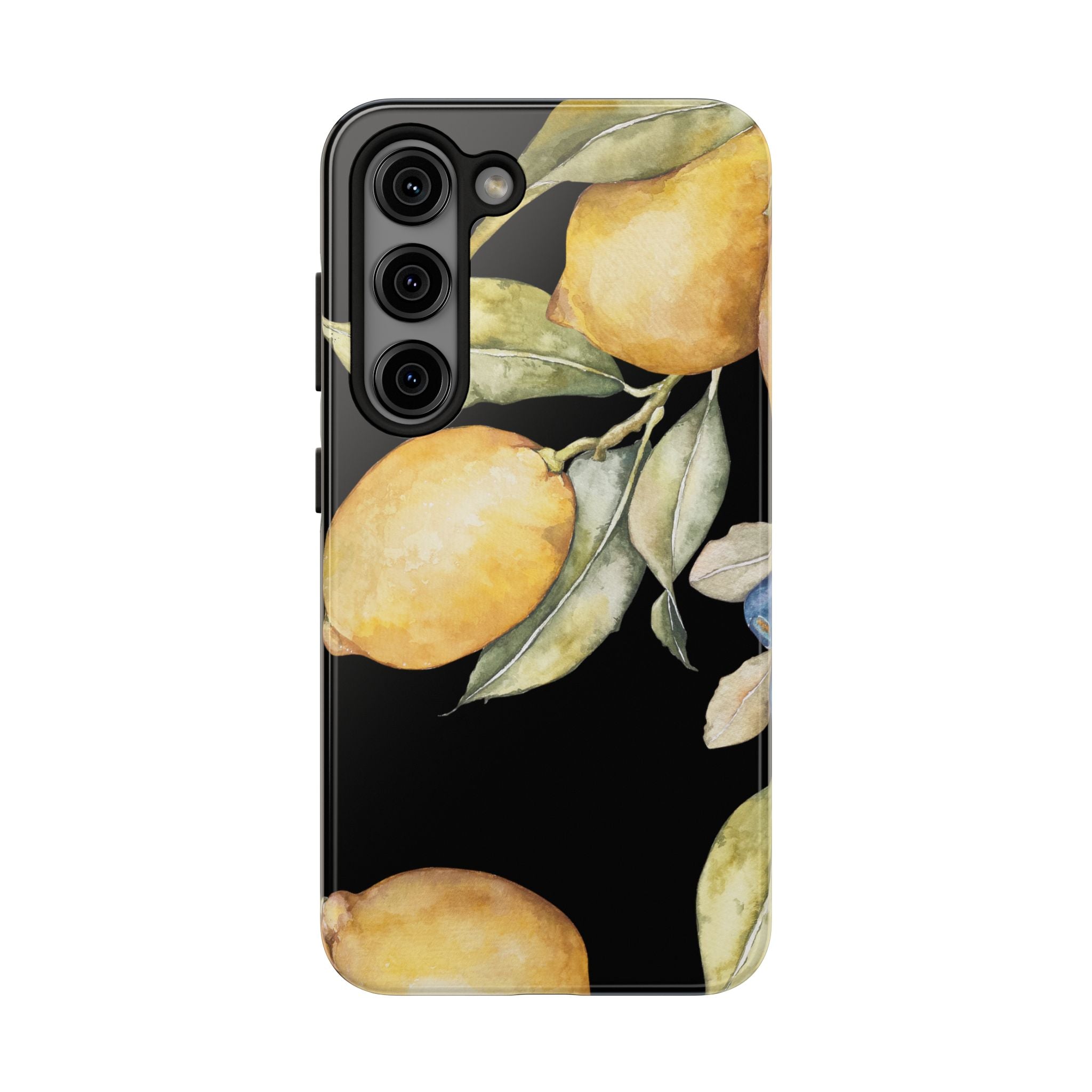 Tough Phone Case for iPhone and Samsung, Lemon floral design, black - Blue Star Merch 