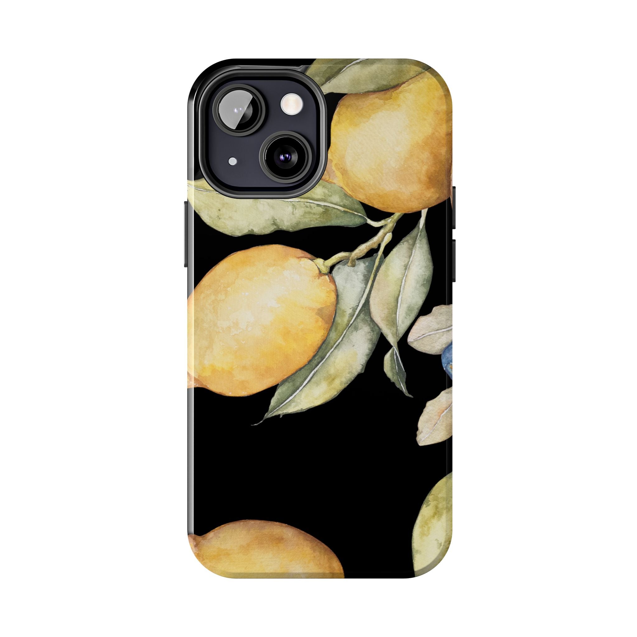 Tough Phone Case for iPhone and Samsung, Lemon floral design, black - Blue Star Merch 