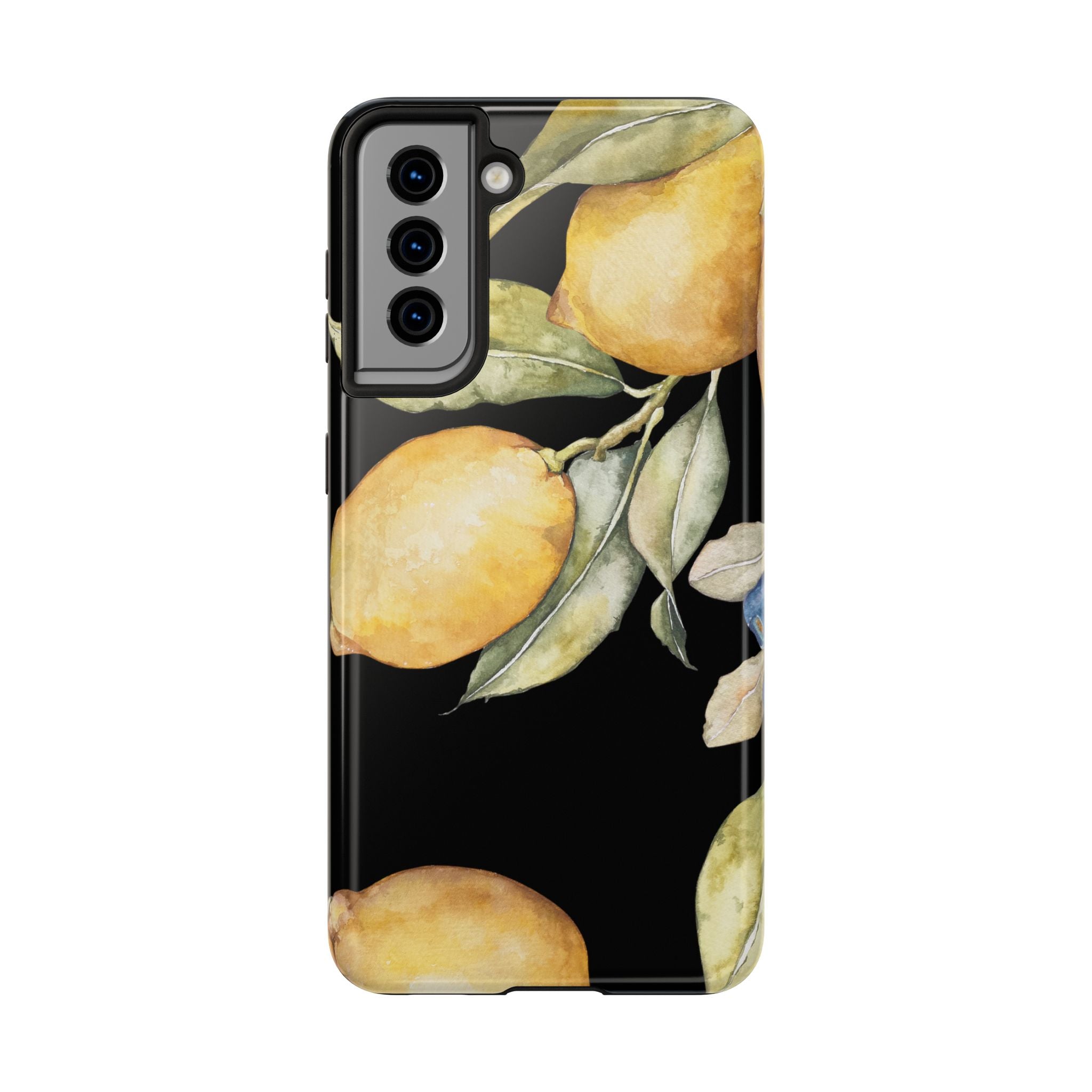 Tough Phone Case for iPhone and Samsung, Lemon floral design, black - Blue Star Merch 