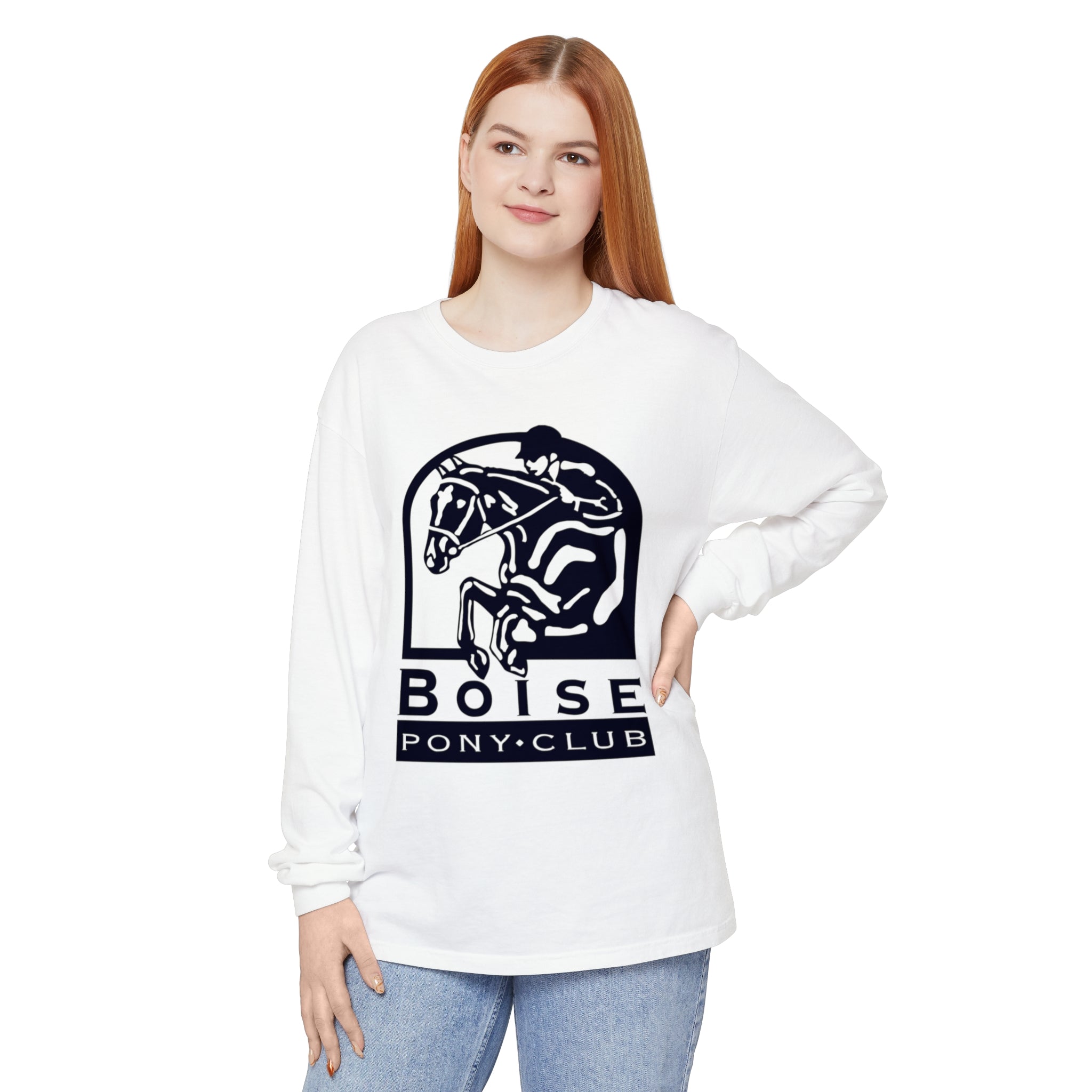 Garment-dyed Long Sleeve Cotton T-Shirt with Boise Pony Club logo