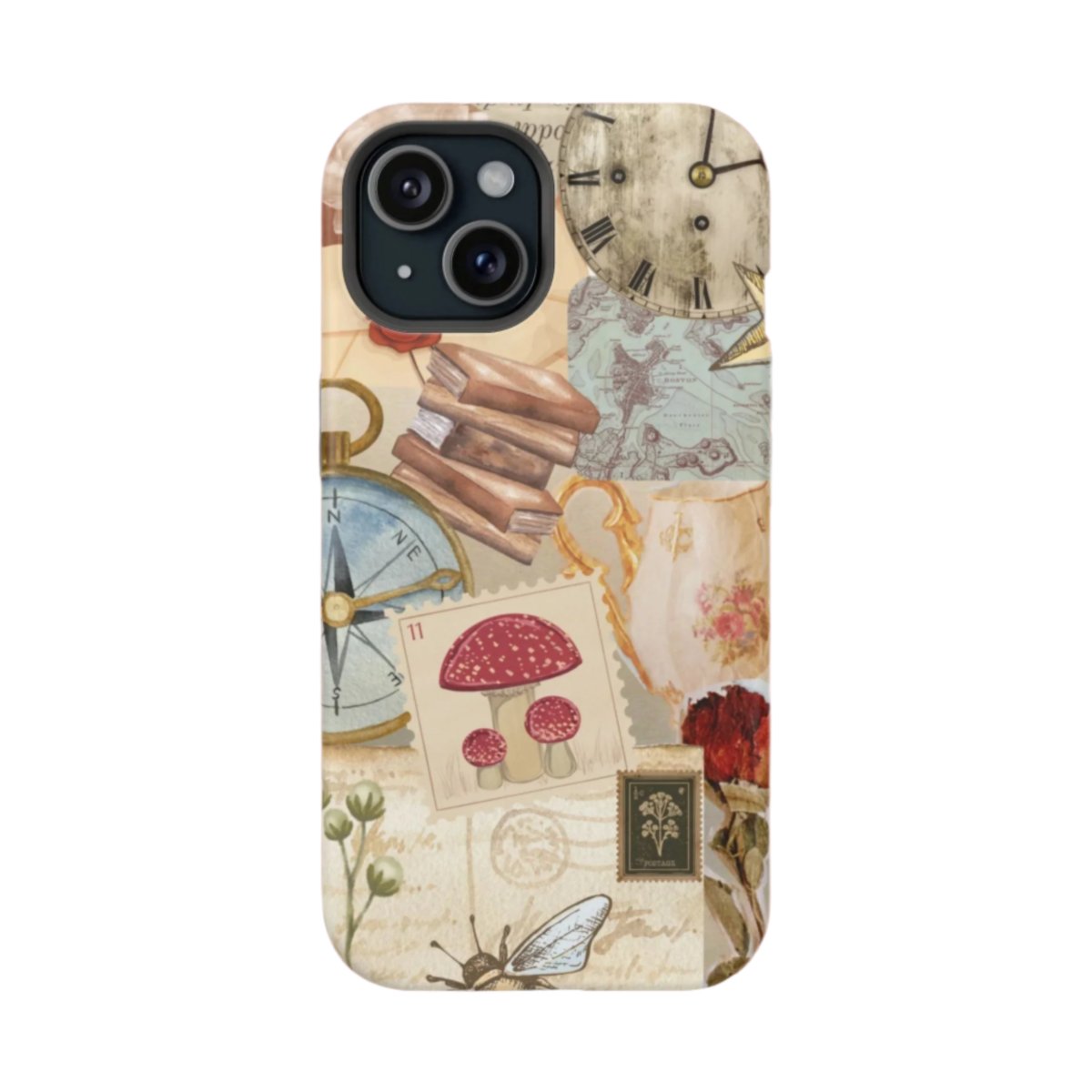 Vintage Inspired Impact-Resistant Case, Vintage Collage, Stamps Neutral colors. iPhone and Samsung compatible - Blue Star Merch 