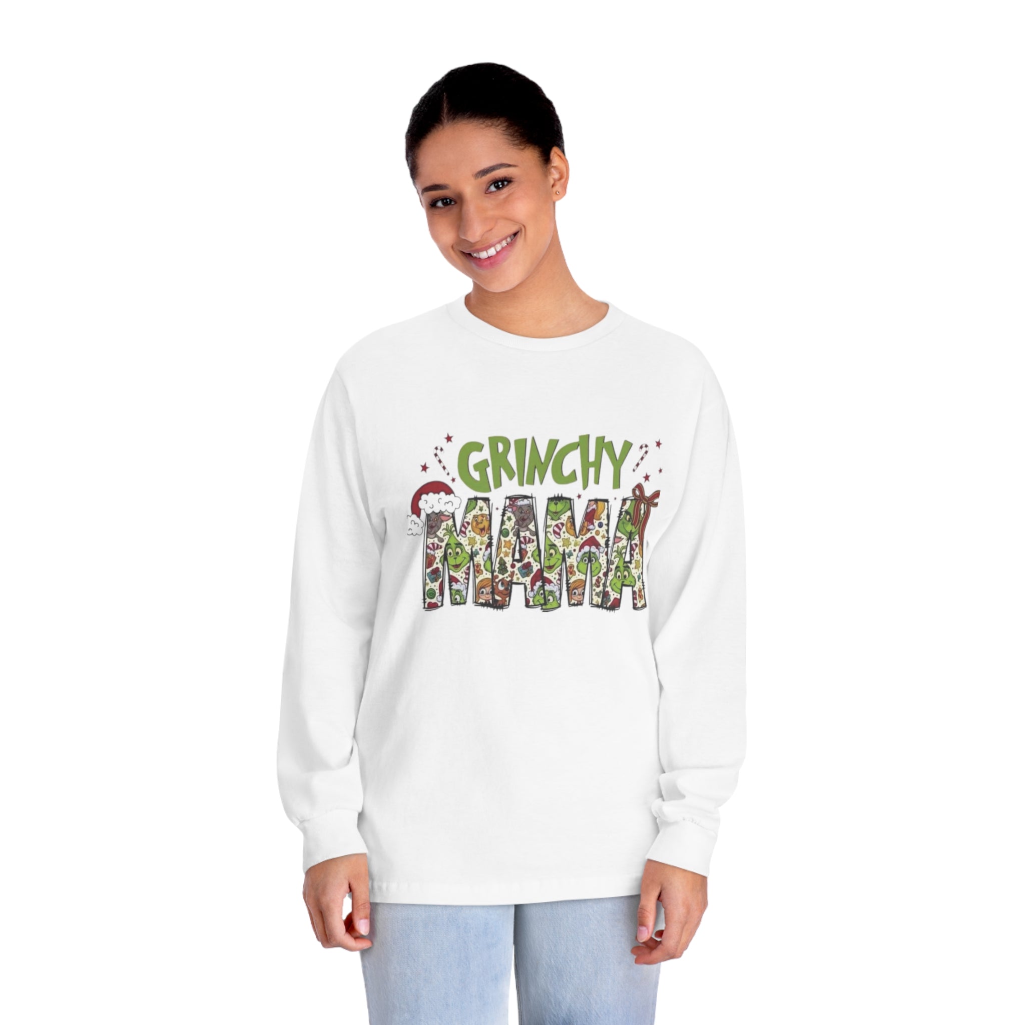 Mama Grinch  Long Sleeve T-Shirt, Cotton tee shirt, Graphic tee shirt, Festive Tee shirt, Grinch tee shirt, Cotton blend tee shirt