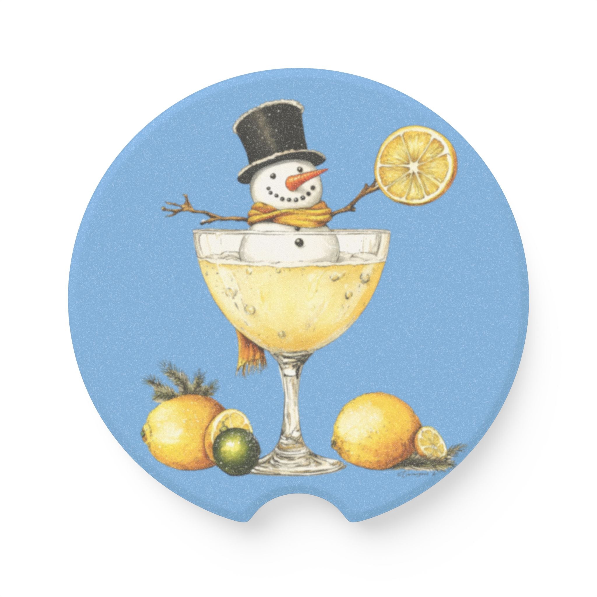 Snowman Soapstone Car Coaster, Car Coaster in Matte, Festive Car Coaster