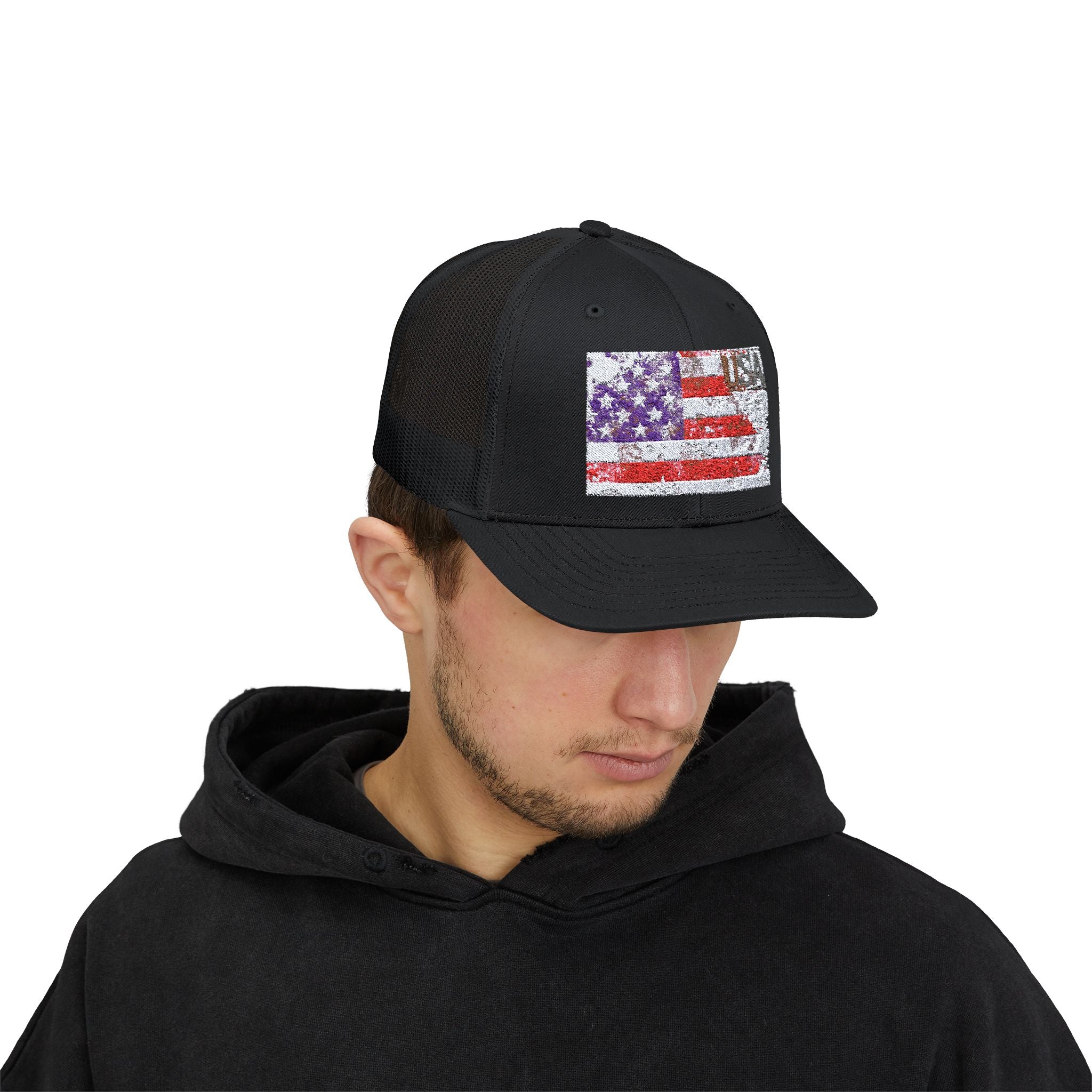 American Flag Trucker Cap with adjustable snap closure