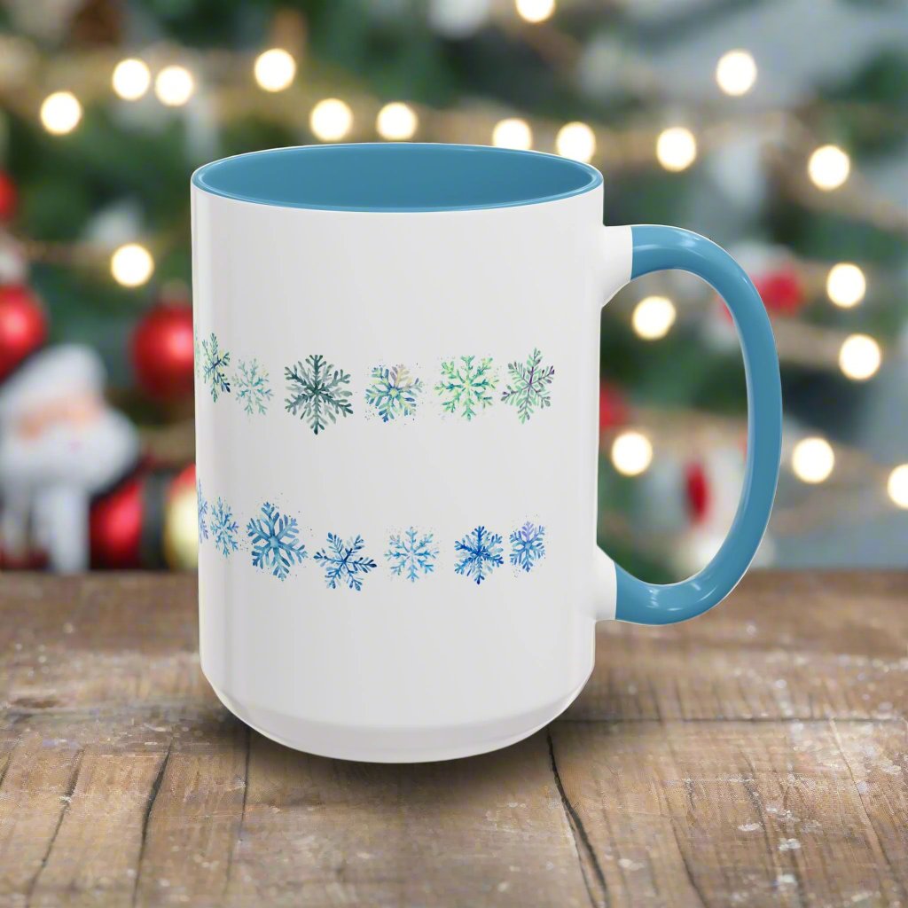 Colorful Green & Blue Snowflakes  on  Accent Ceramic Coffee Mug (11, 15oz)