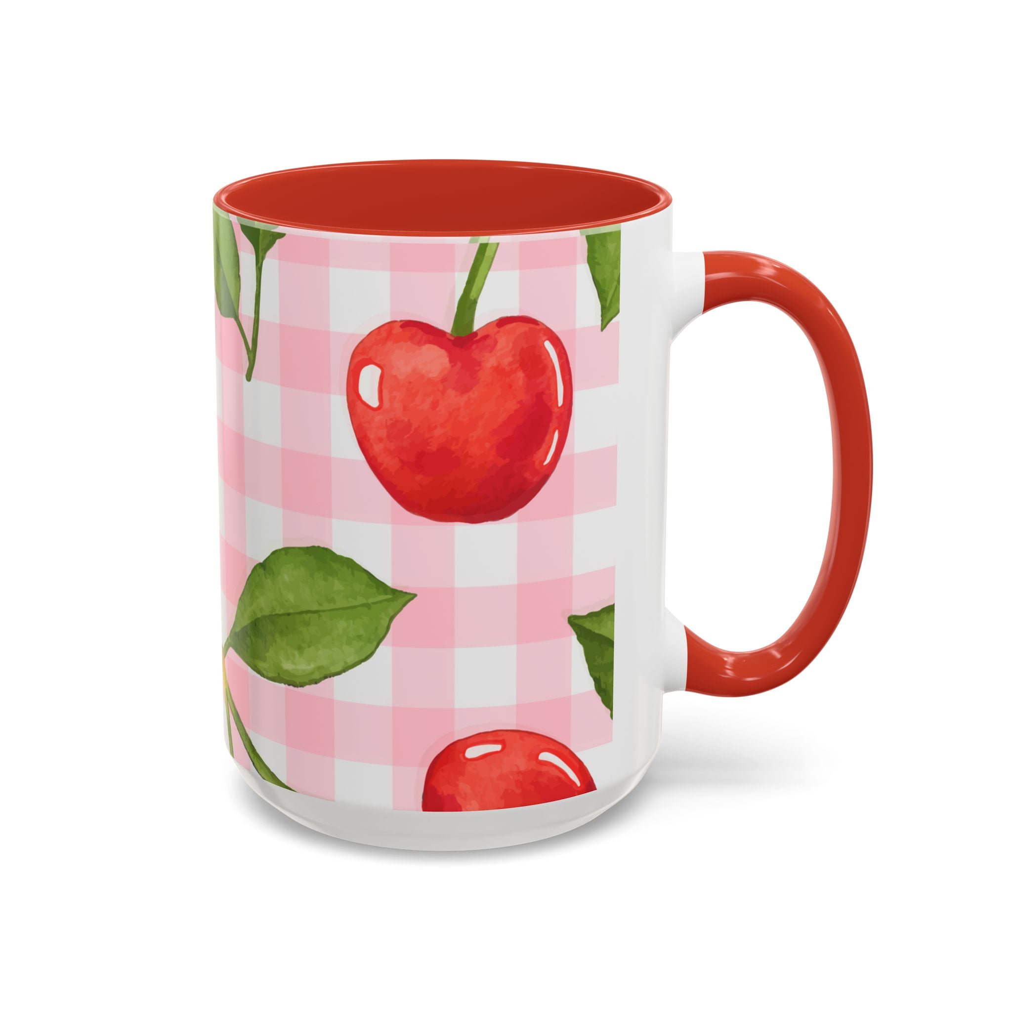 Colorful Cherries Accent Coffee Mug (11, 15oz) in red or blue