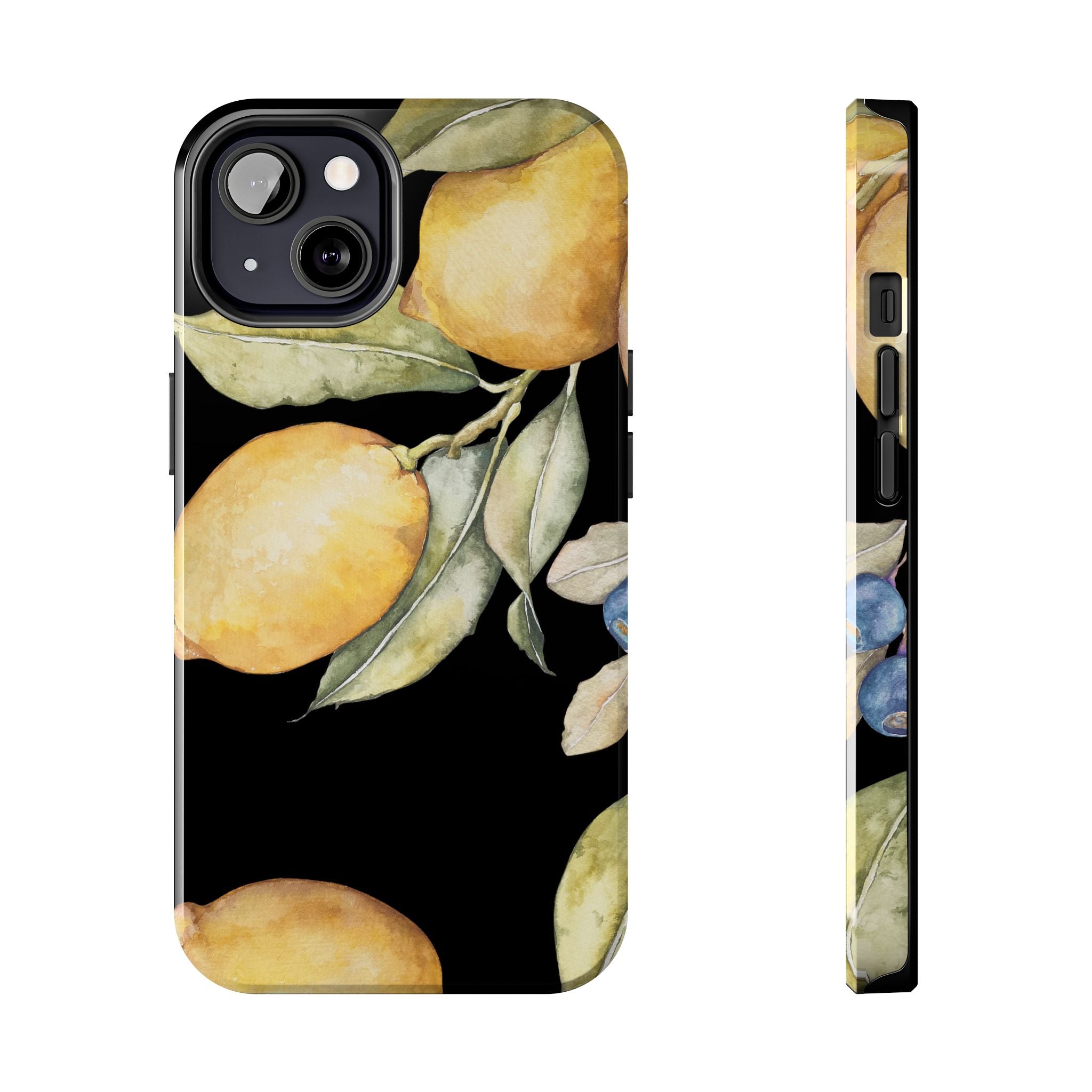 Tough Phone Case for iPhone and Samsung, Lemon floral design, black - Blue Star Merch 