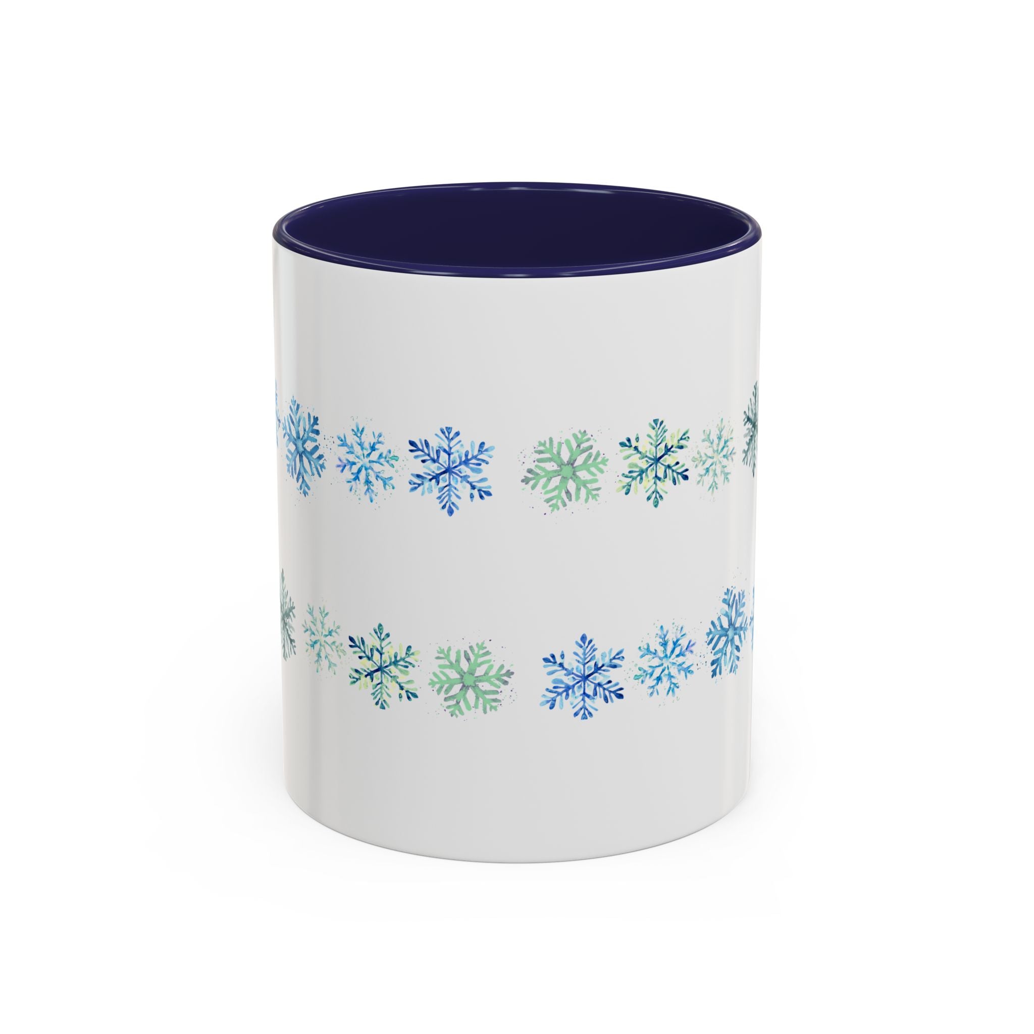 Colorful Green & Blue Snowflakes  on  Accent Ceramic Coffee Mug (11, 15oz)