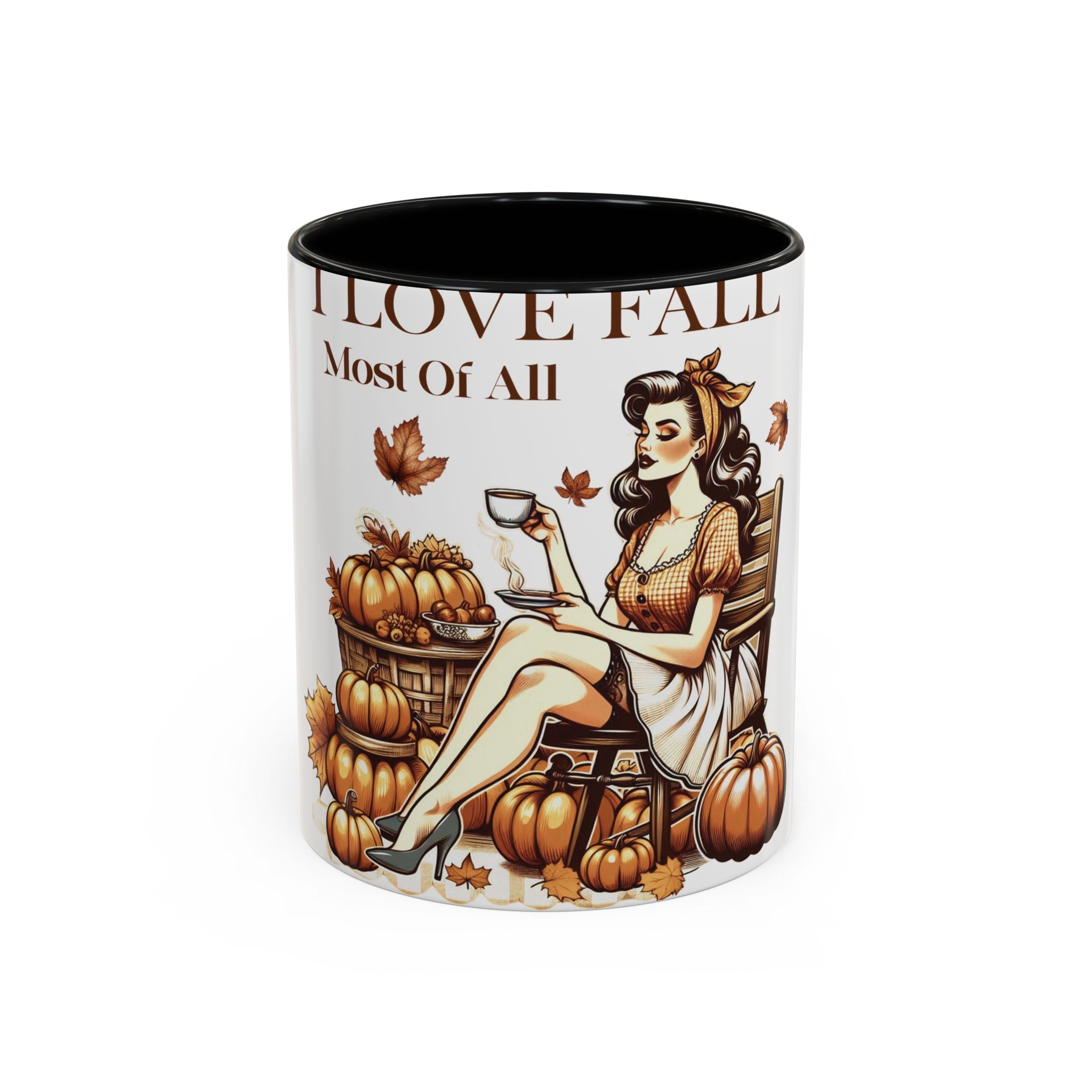 I Love Fall  Accent Coffee Mug (11, 15oz) in Red & Black