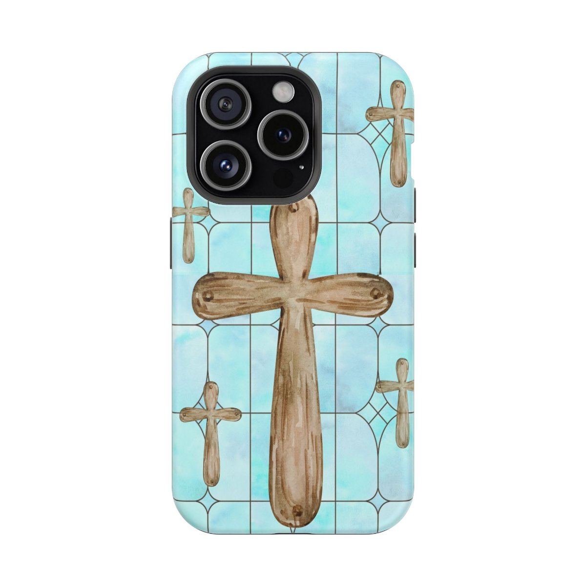 Impact-Resistant Case, Custom Designed Cross with Aqua Blue Stained Glass print, iPhone, Samsung