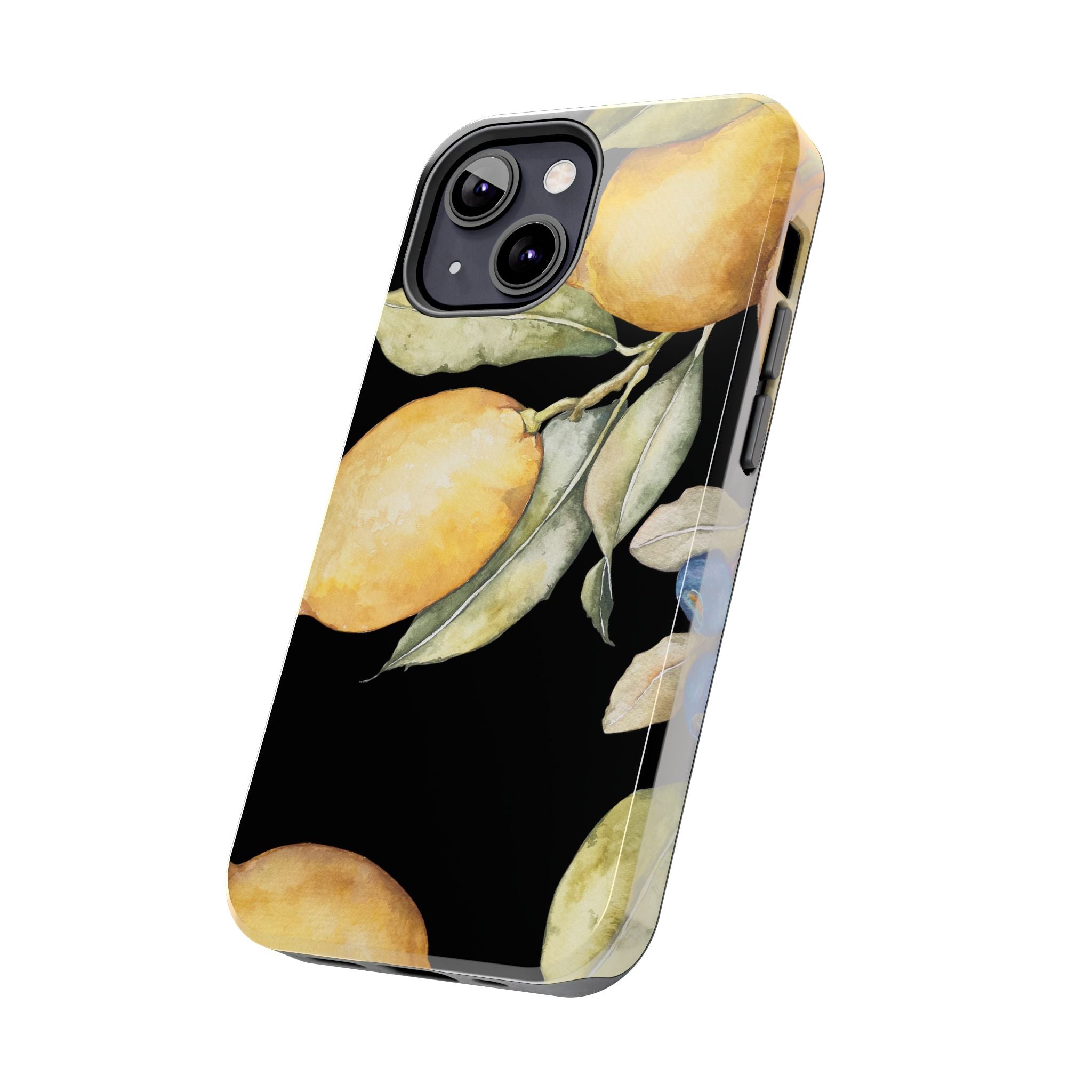 Tough Phone Case for iPhone and Samsung, Lemon floral design, black - Blue Star Merch 