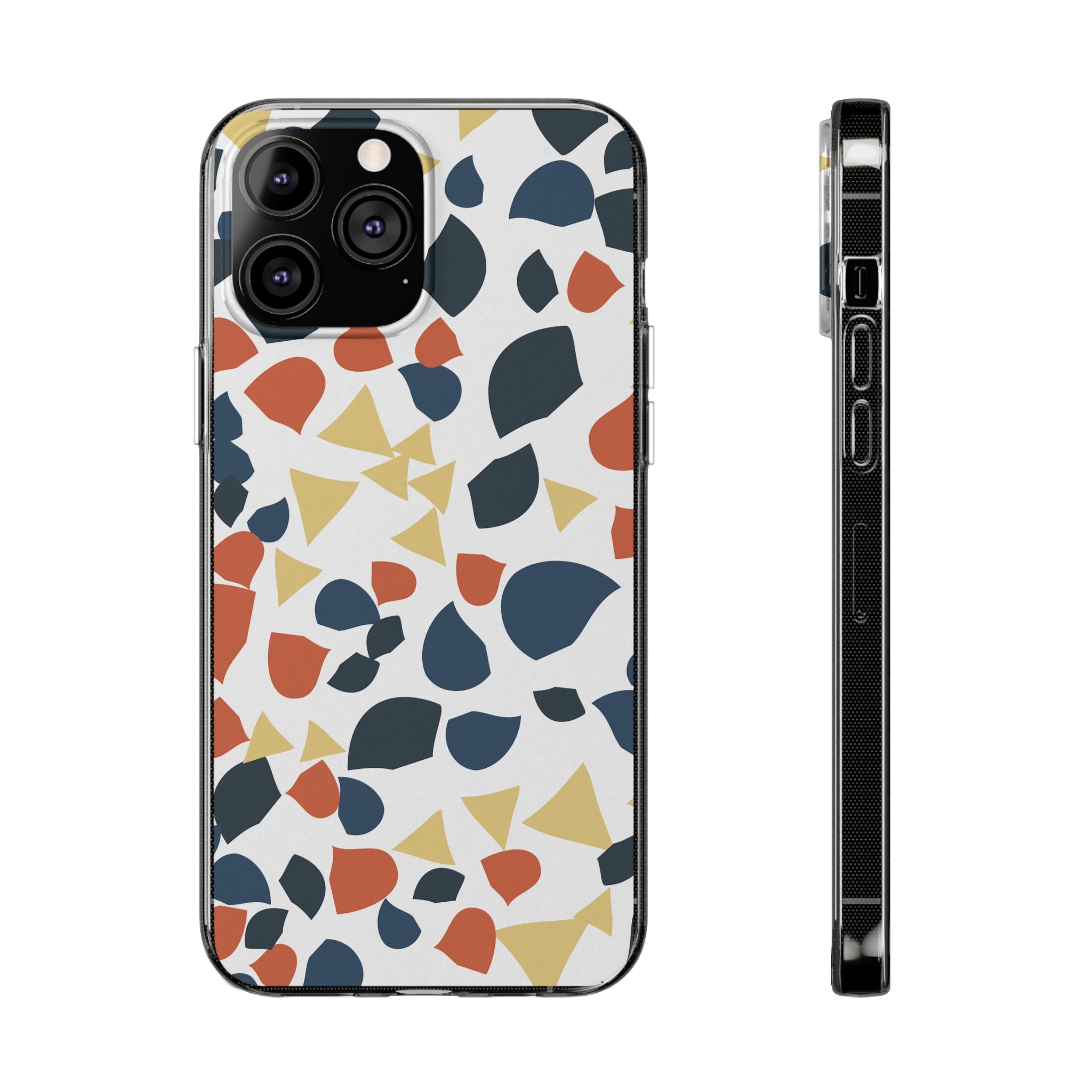 Clear Silicone Phone Case with Terrazzo design, colorful slim case. - Blue Star Merch 