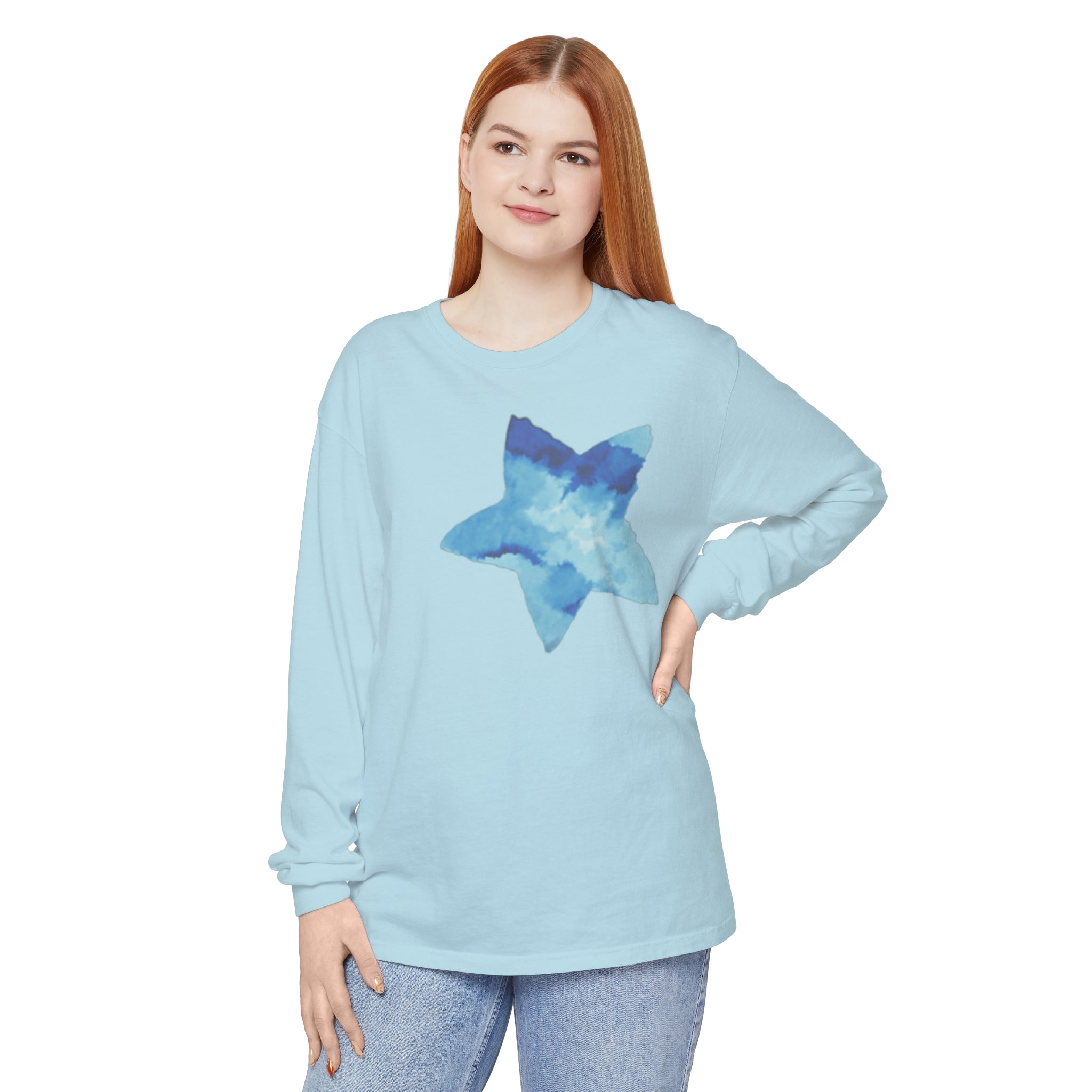 BSM logo off center Star, Unisex Garment-dyed Long Sleeve T-Shirt, Cotton, Medium Weight