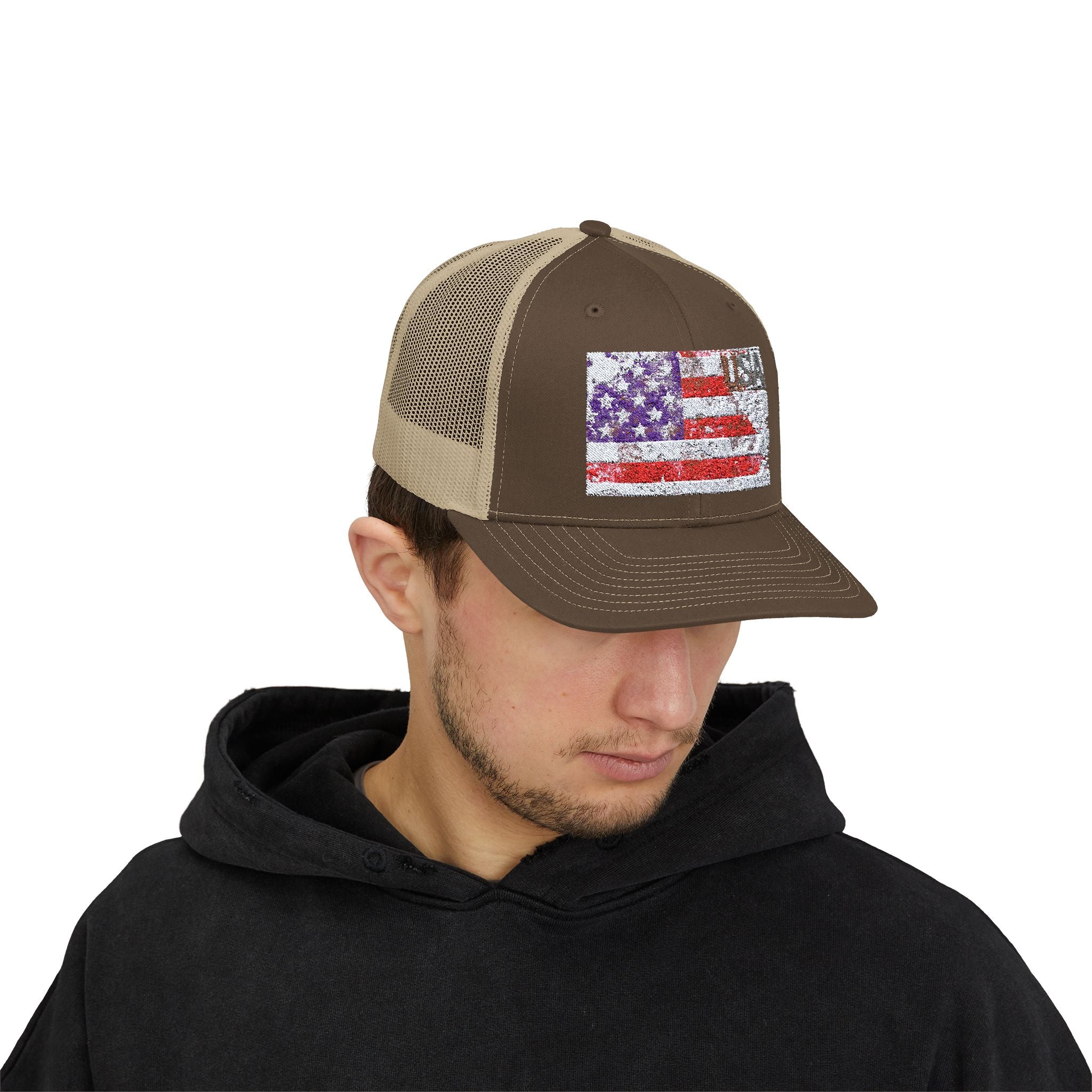 American Flag Trucker Cap with adjustable snap closure