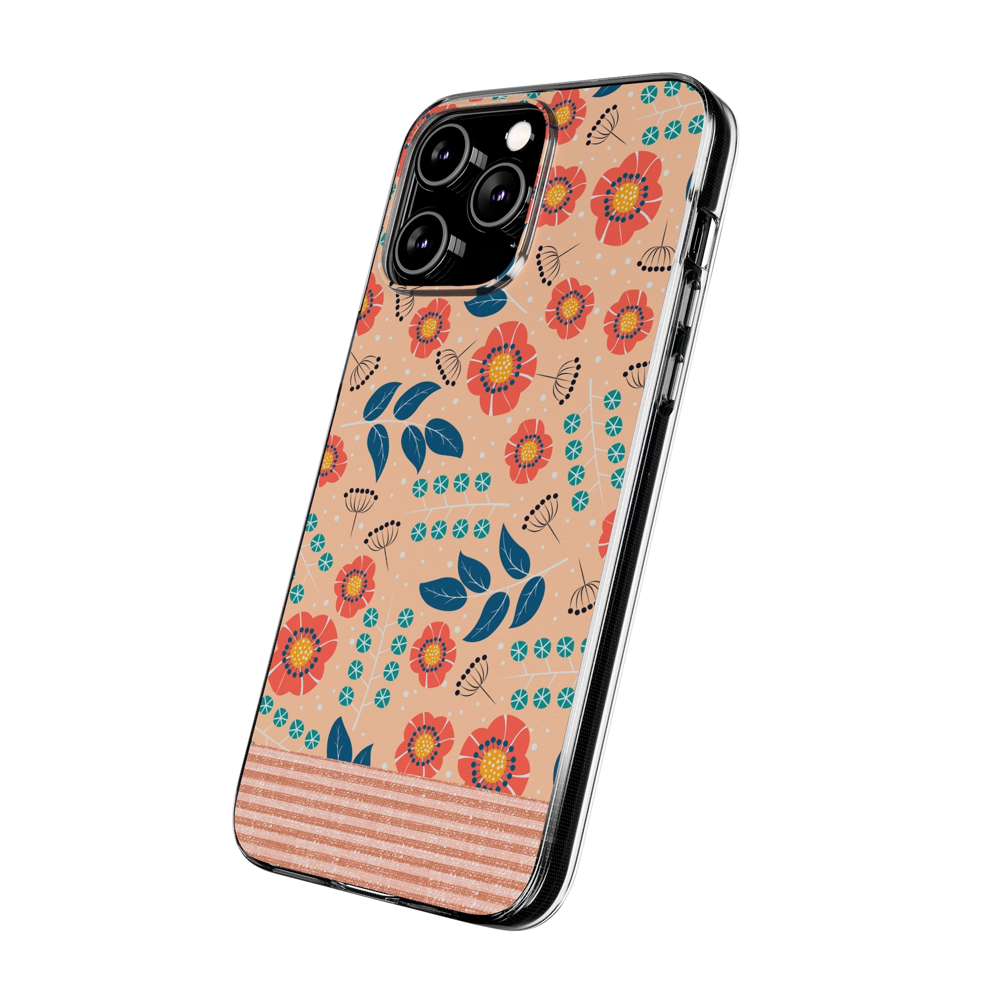 Clear Silicone Phone Case with Peach Floral design, Slim and protects from light bumps and scratches - Blue Star Merch 