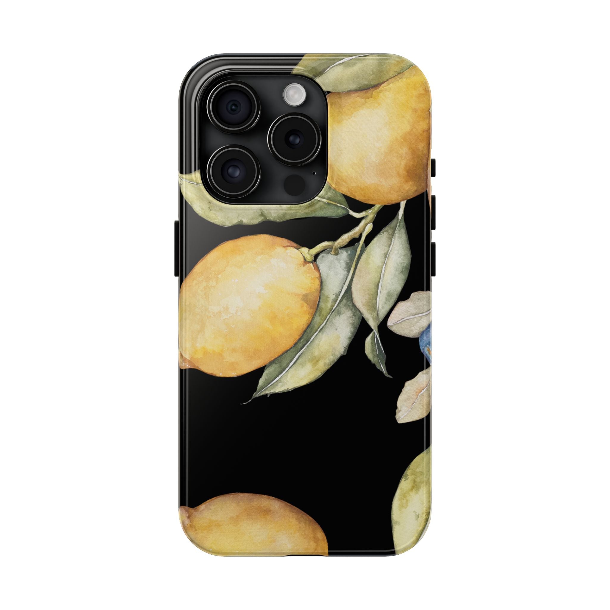 Tough Phone Case for iPhone and Samsung, Lemon floral design, black - Blue Star Merch 