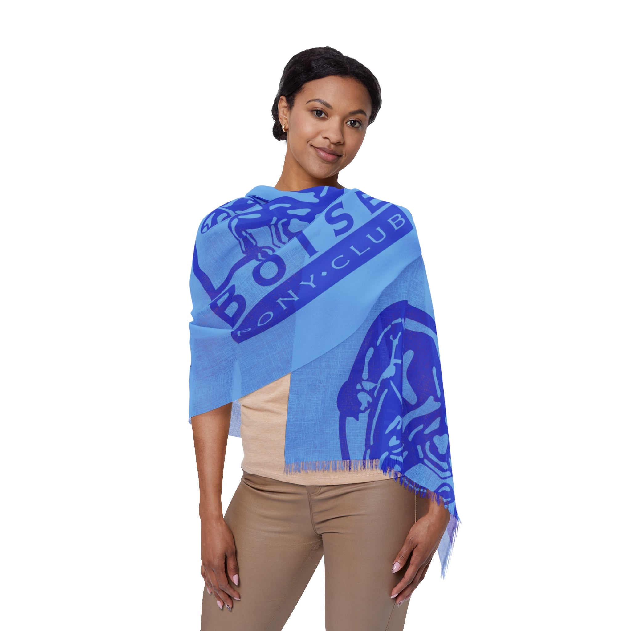 Light Scarf with Boise pony club logo, Blue on blue.