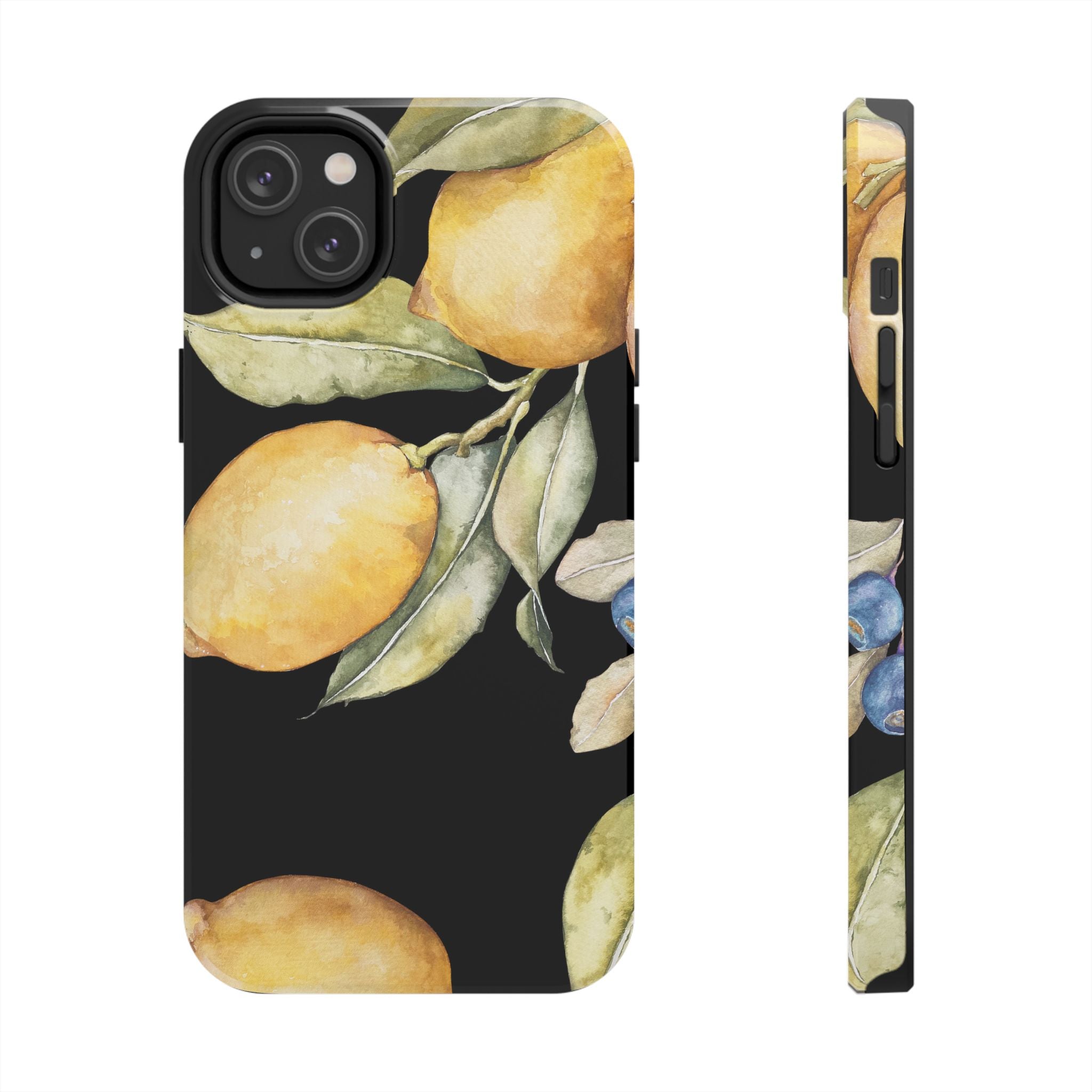 Tough Phone Case for iPhone and Samsung, Lemon floral design, black - Blue Star Merch 