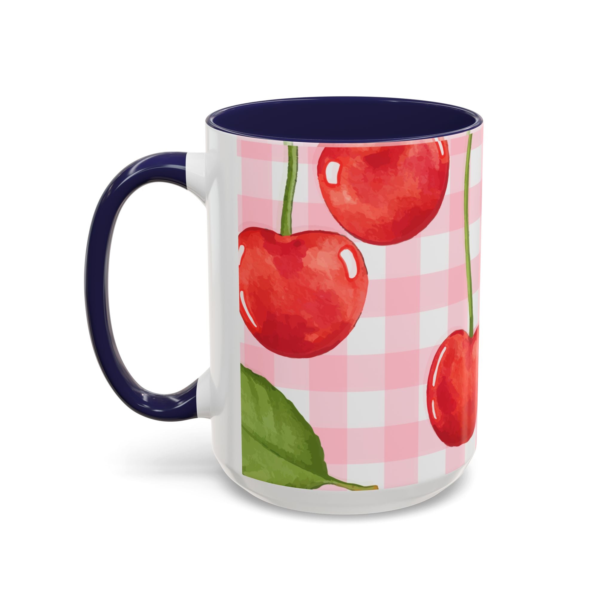 Colorful Cherries Accent Coffee Mug (11, 15oz) in red or blue